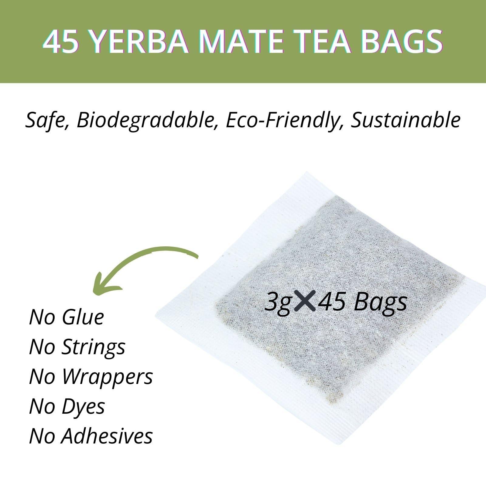 VitalForest 45 Yerba Mate Tea Bags, VitalForest Unsmoked Yerba Mate Argentina, Energy Burst Yerba Tea, NO Dust, NO Stems, from Rainforest, Rich In Antioxidants