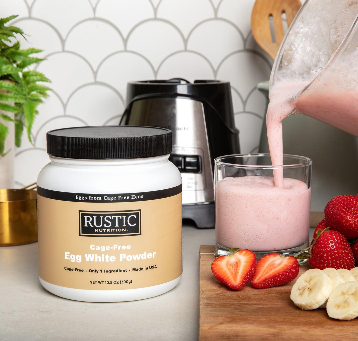 Rustic Nutrition Rustic Nutrition, Cage-Free Egg White Protein Powder, Made in USA from Humanely-Raised Cage-Free Eggs, Only 1 Ingredient, Dried Egg Whites (Unflavored, 10.5 Oz)