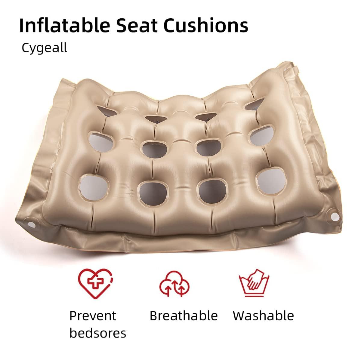 cygeall Inflatable Seat Cushions for Pressure Relief, Wheelchair Air Cushion for Bed Sore, Comfortable Waffle PadsCream 17x17inch