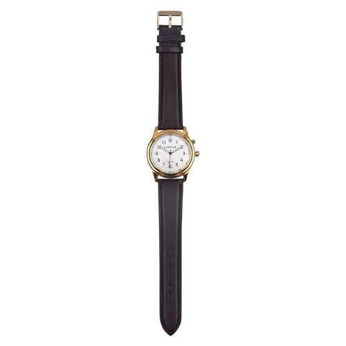 LAKXIUL LAKXIUL Spanish Talking Watch for Blind,Visually impaired or Elderly,Gold case, Black Leather Strap, Men\'s Size