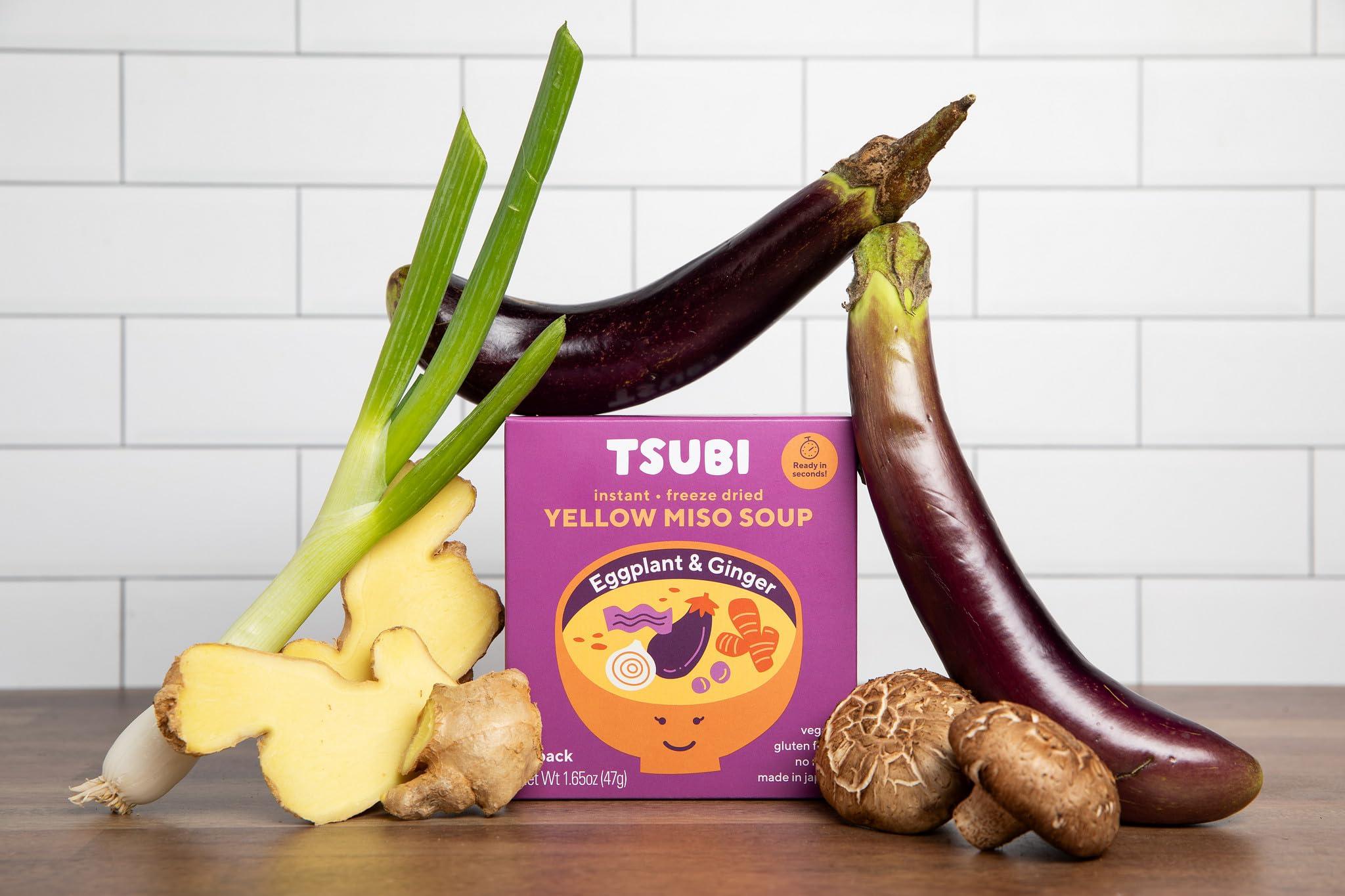 Tsubi Soup Tsubi Soup Freeze-Dried Japanese Miso Soup Packets - Instant, Vegan, Easy Mix, Gluten & MSG-Free, Flavorful - Ready in Seconds - Authentic Taste of Japan - Yellow Miso (Eggplant & Ginger) - 12 Packs