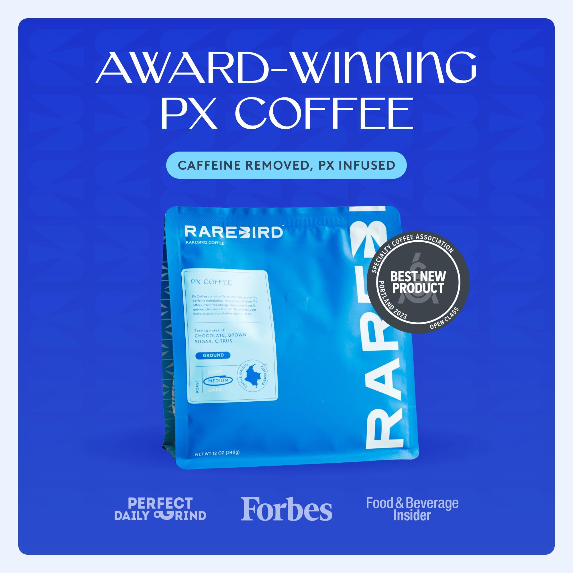 Rarebird Rarebird Award-Winning Px Coffee - 12 oz - Healthy Fresh Medium Roast, Ground Colombian Low Acidic Coffee - No caffeine, Mold Free, Jitter-Free, Caffeine Replacement, Mycotoxin free, Nootropic Coffee