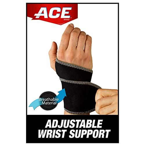 ACE ACE Brand Adjustable Compression Wrist Support, Moderate Support for Weak, Sore or Injured Joints, Wrist Support Conforms to Wrist, One Size Fits Most