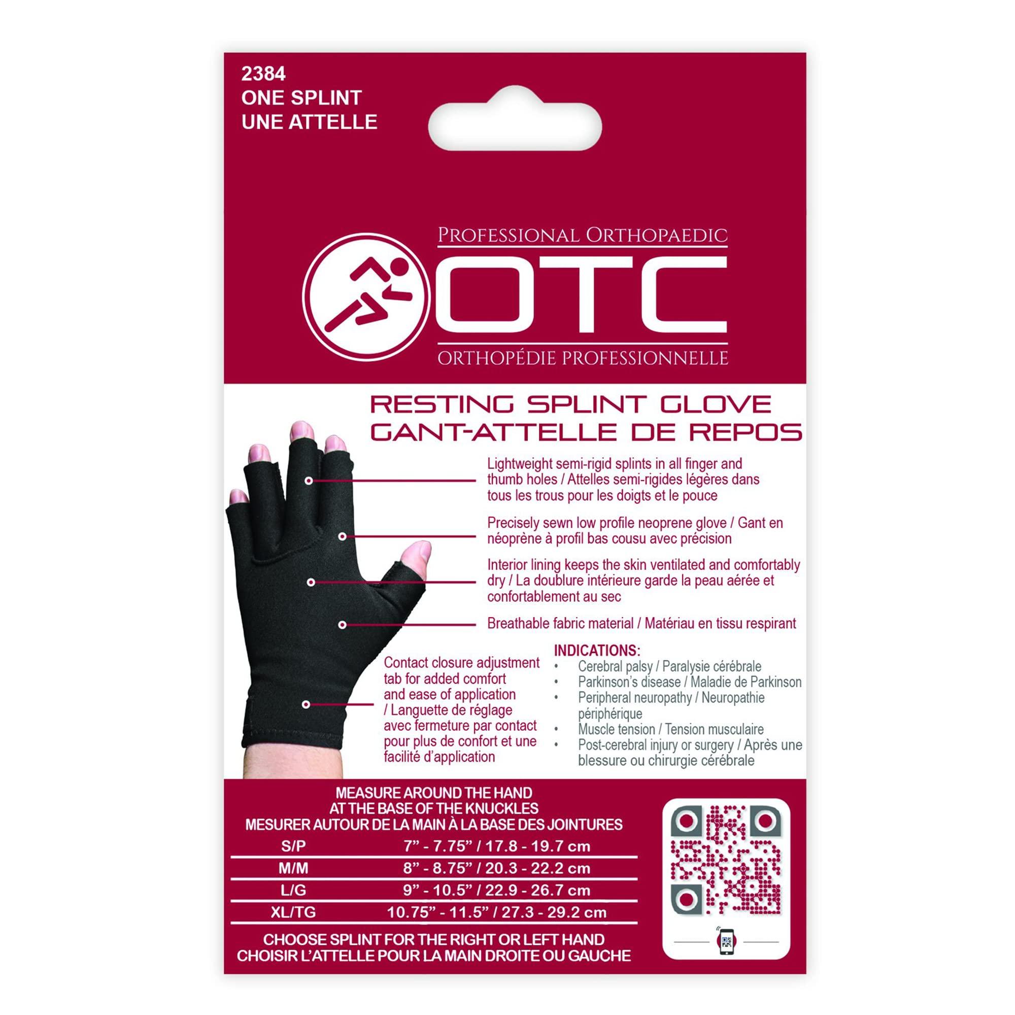OTC OTC Resting Splint Glove, 5 Finger Semi-Rigid Splints, Open Tips, Black, Left Hand, Medium