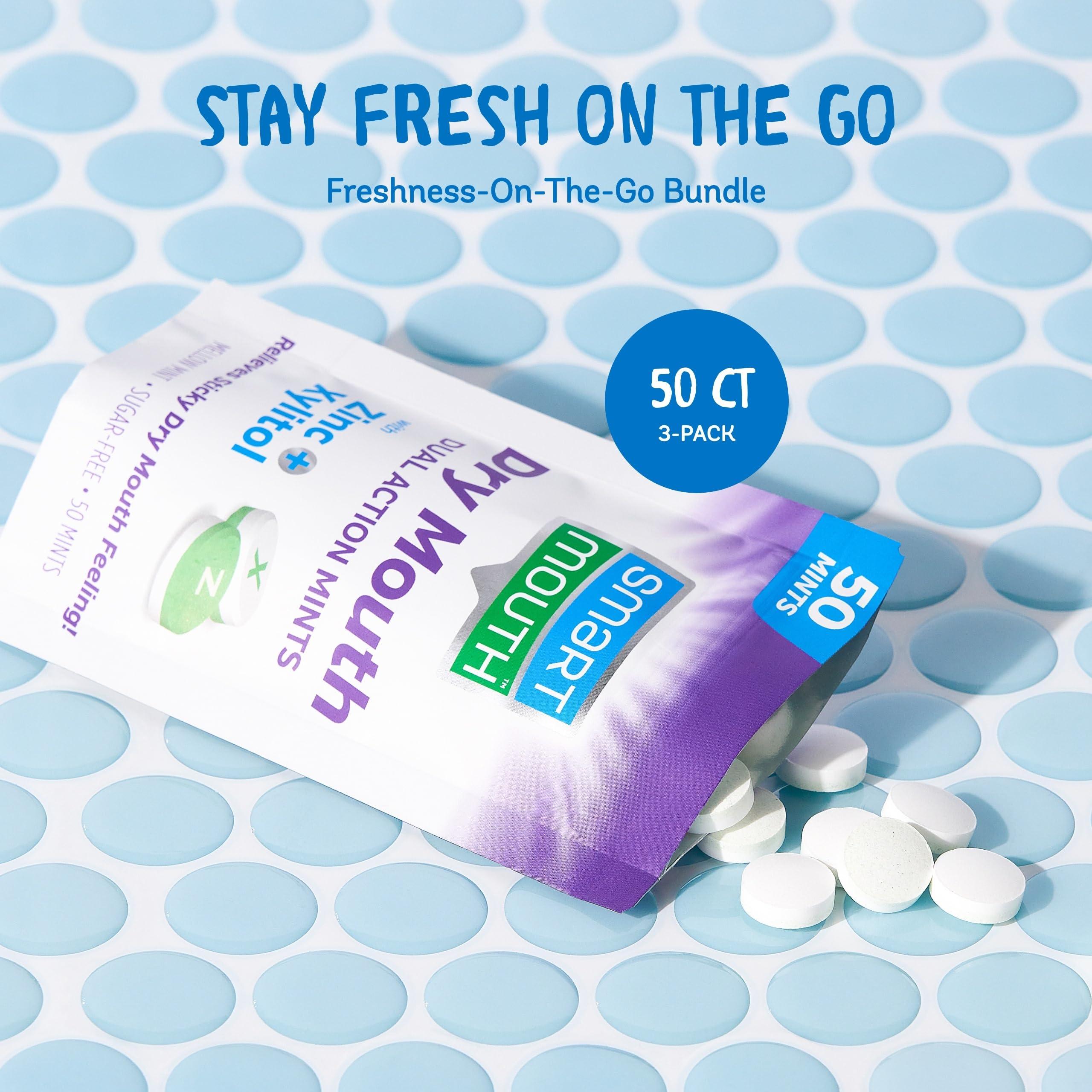 SmartMouth SmartMouth Dry Mouth Dual-Action Mints - Sugar-Free Breath Mints - 50 Count, 3 Pack, Mellow Mint