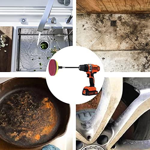 GOH DODD Power Scrub Pads Drill Attachment, GOH DODD 15 Pieces 5 Inch Headlight Restoration Kit Cleaning Kit Scouring Pads with Baker and Universal Shaft for Kitchen, Bathroom, Grout, Carpet, Tub, Grill, Tile
