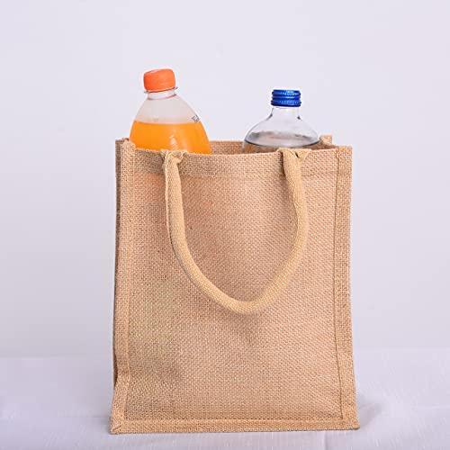 TBF 12-Pack Heavy Duty Sturdy Jute Burlap Tote Bags with Handles Reusable Grocery Shopping Bags Blank Fabric for DIY, Crafts (Small: 9\" x 11\" x 4\")