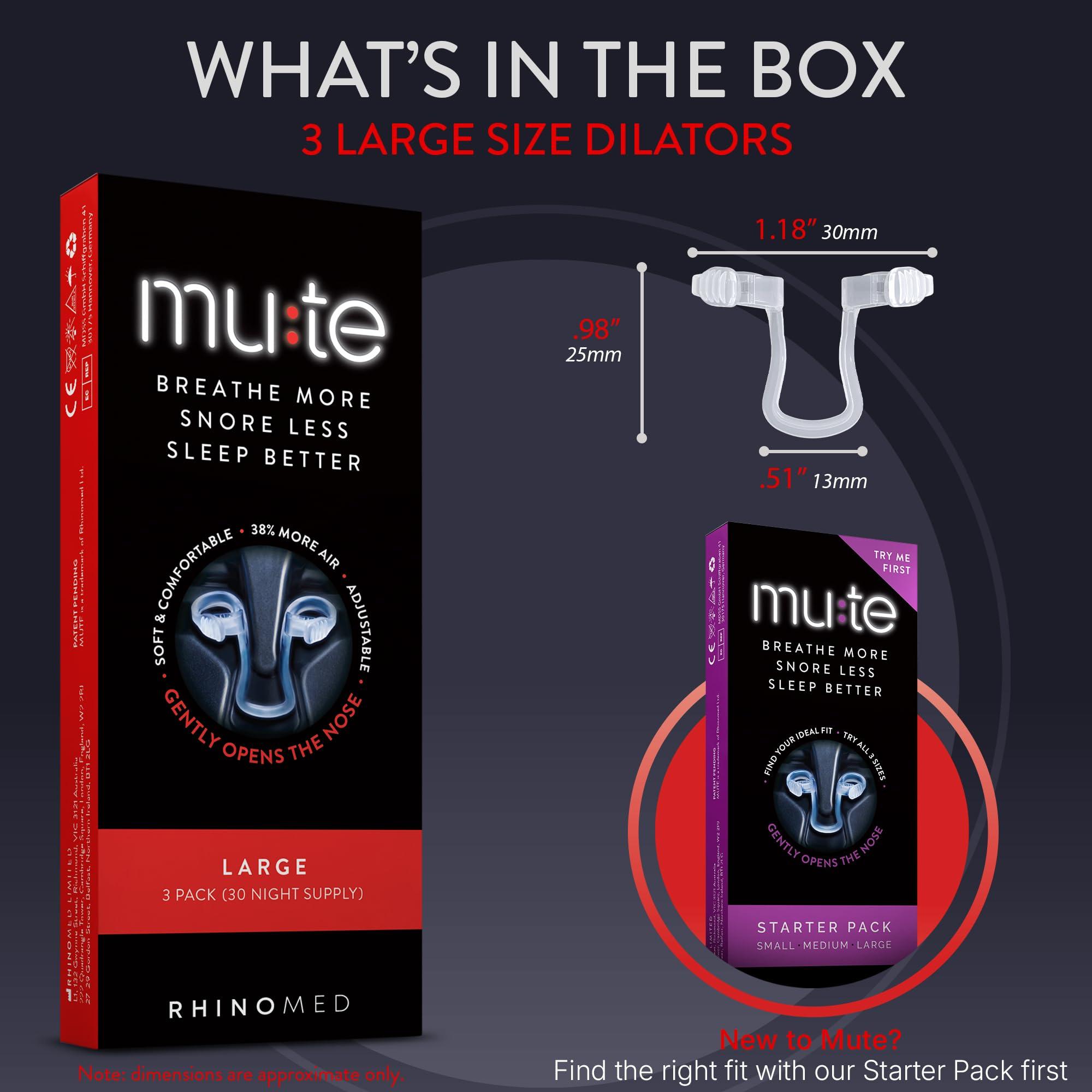 Rhinomed Rhinomed Mute Nasal Dilator for Snore Reduction - Anti-Snoring Aid Solution - Improve Airflow - Comfortable Nose Vents, Breathing Aids for Better Sleep (Large, 3-Pk)