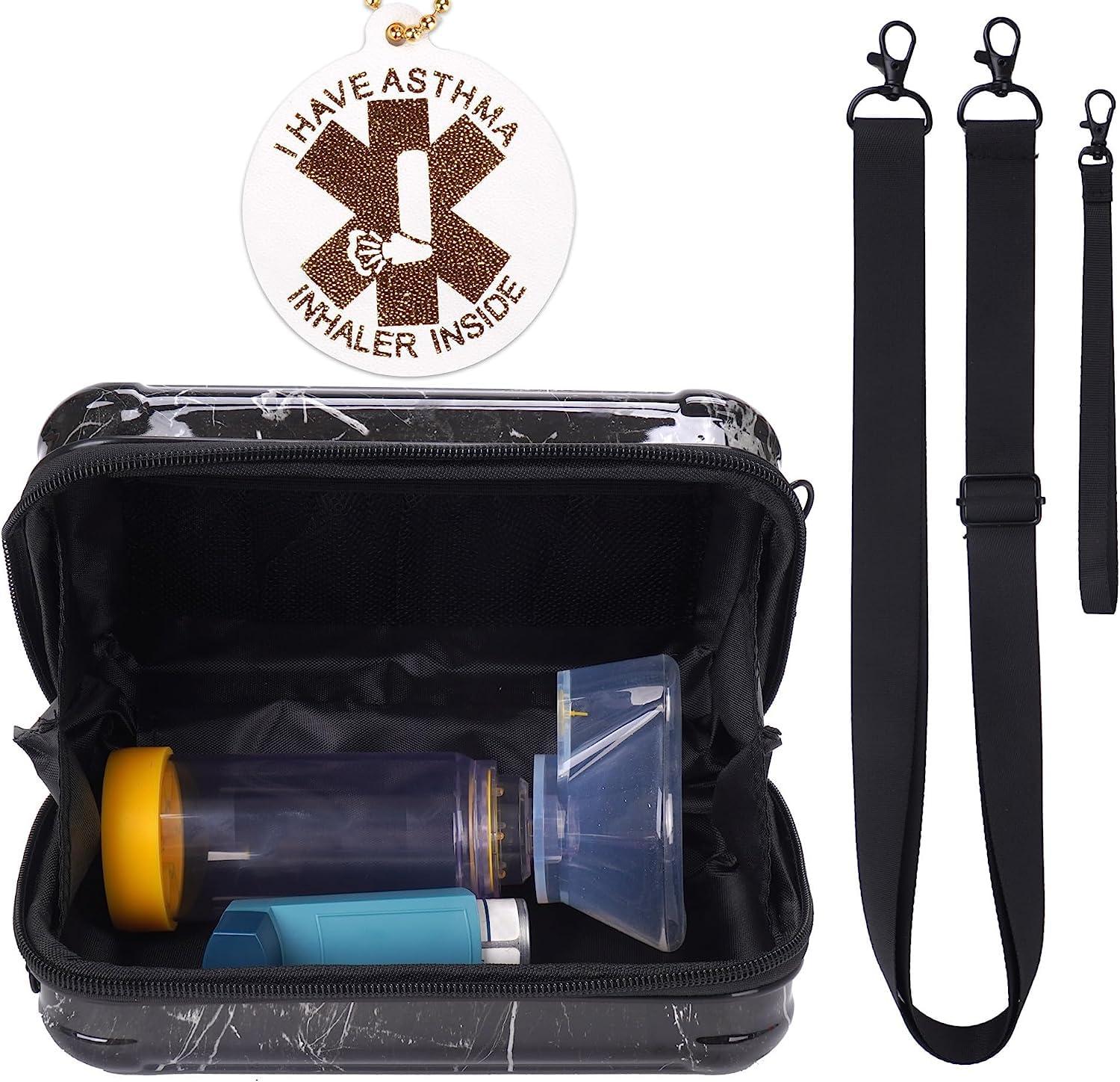 MGZNMTY MGZNMTY Travel Carrying Case for Asthma Inhaler, Inhaler Spacer for Kids and Adults, Masks, Inhaler Holder Bag with Shoulder Crossbody Rope and Mesh Pocket for Medicine (Only Case) (Black Marble)