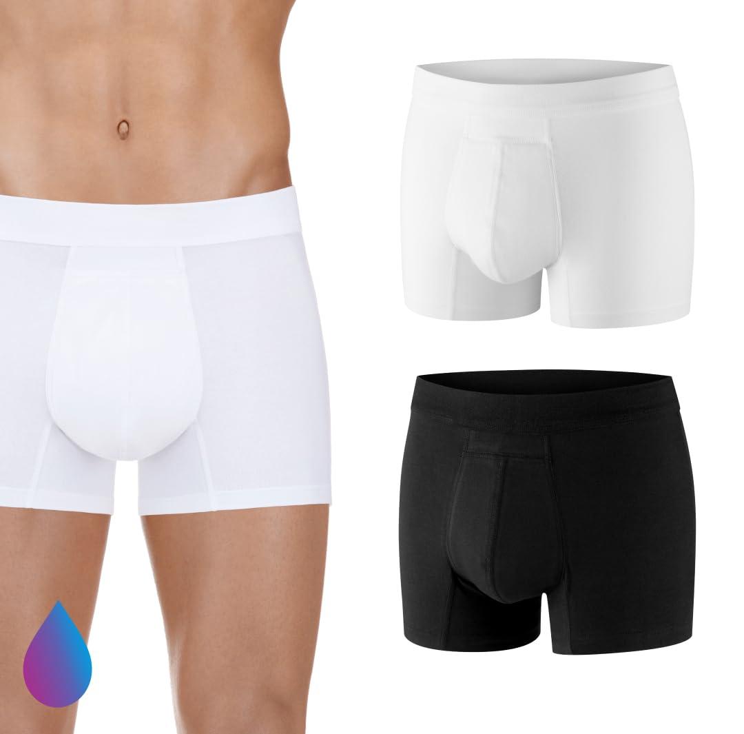 PROTECHDRY PROTECHDRY Washable & Reusable Urinary Incontinence Cotton Boxer Brief Underwear for Men - 5 Pack (Buy 4 Get 1 Free), White, Size XX-Large