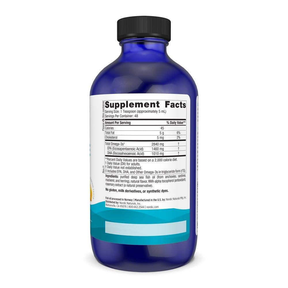Nordic Naturals Nordic Naturals Ultimate Omega Liquid, Lemon Flavor - 8 oz - 2840 mg Omega-3 - High-Potency Fish Oil Supplement with EPA & DHA - Promotes Brain & Heart Health - Non-GMO - 48 Servings
