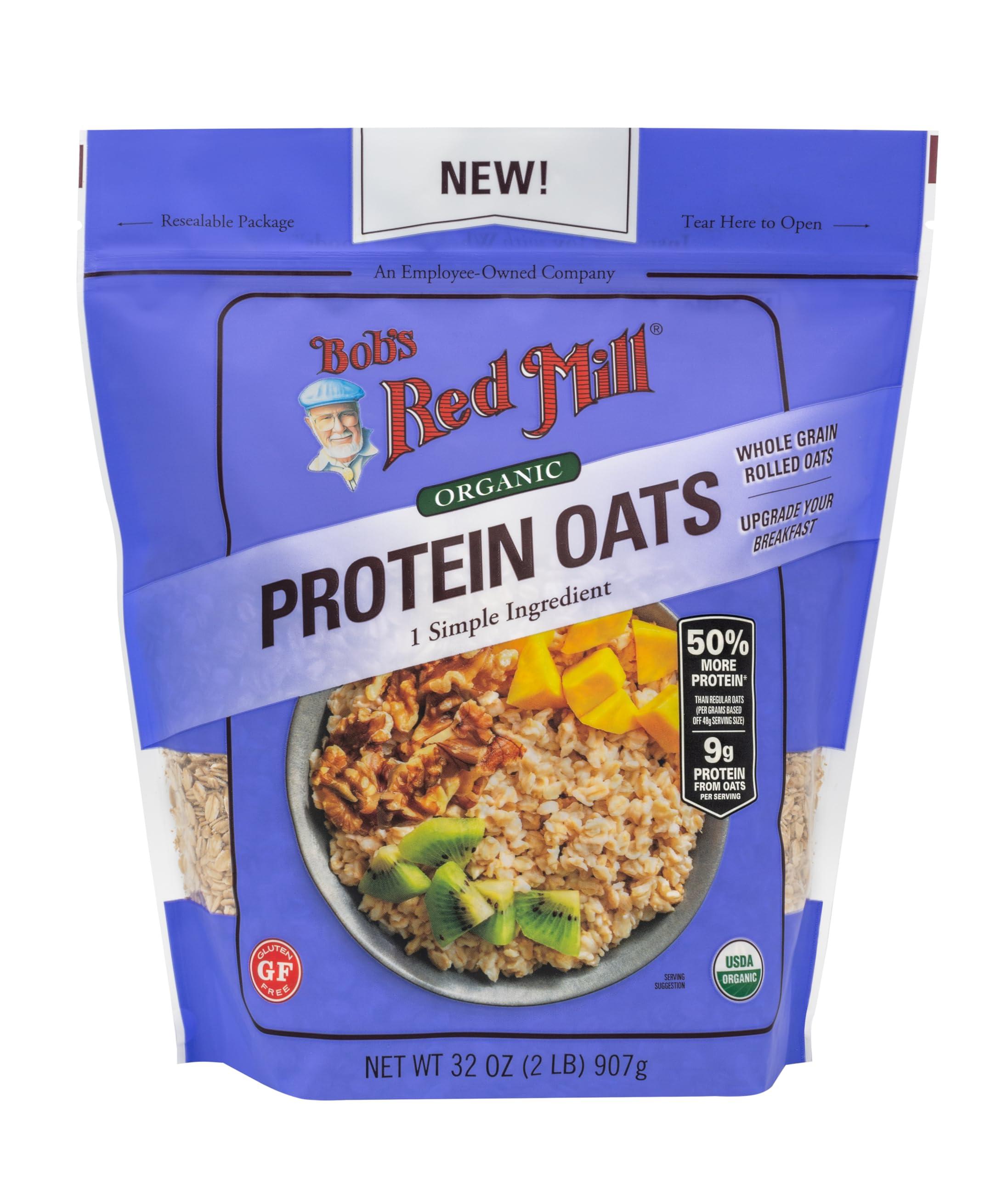 Bob\'s Red Mill Bob\'s Red Mill Organic Gluten Free Protein Oats, 32oz (Pack of 4) - 9g/Serving, Non GMO, Whole Grain, Plant Based Protein, Vegan, Kosher