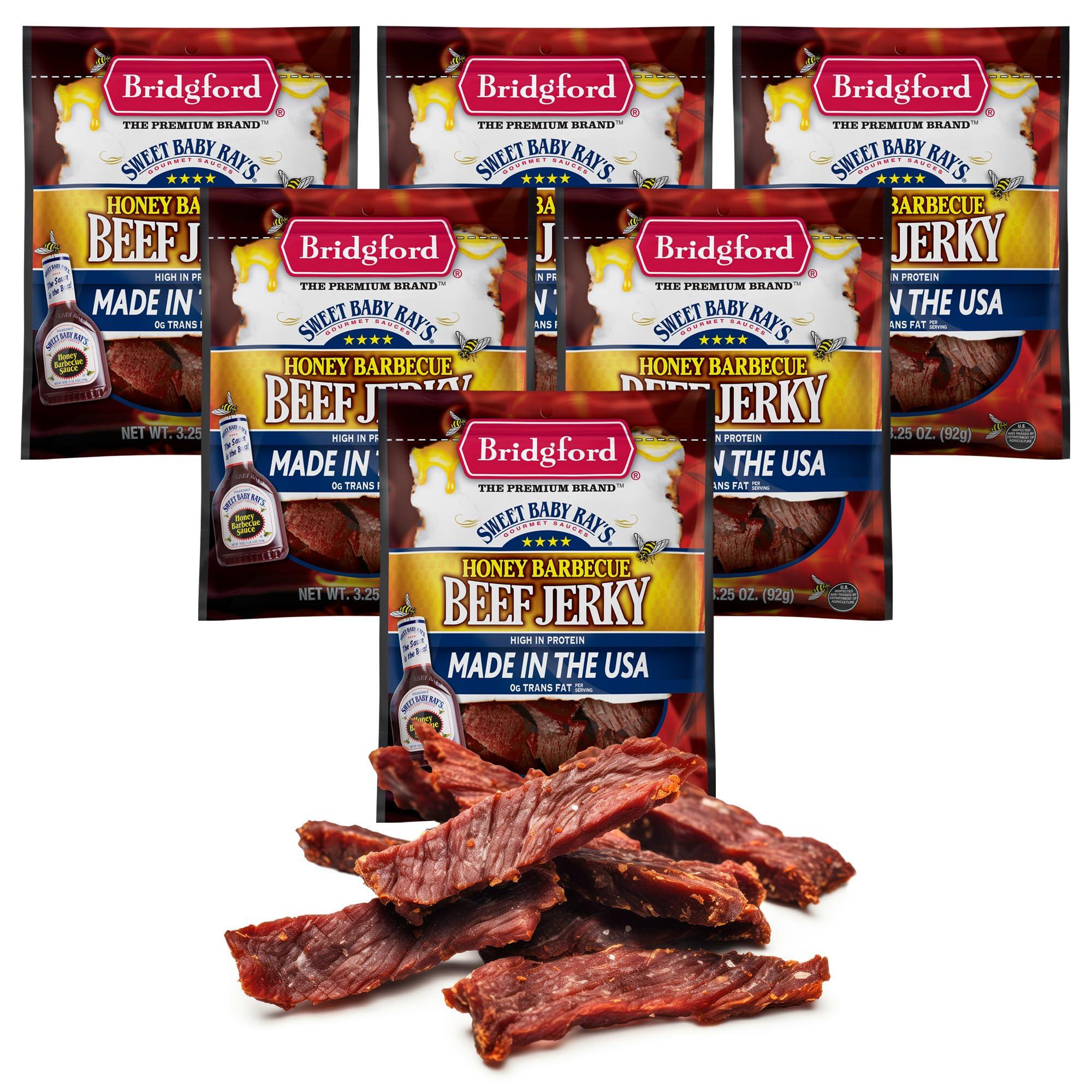 Bridgford Bridgford Sweet Baby Rays Beef Jerky Honey BBQ 3.25 oz Pack of 6 - High Protein Jerky for Midday Energy Boost or Post Workout Snack - Naturally Smoked Ready-to-Eat Meat Snacks for On the Go Snacking