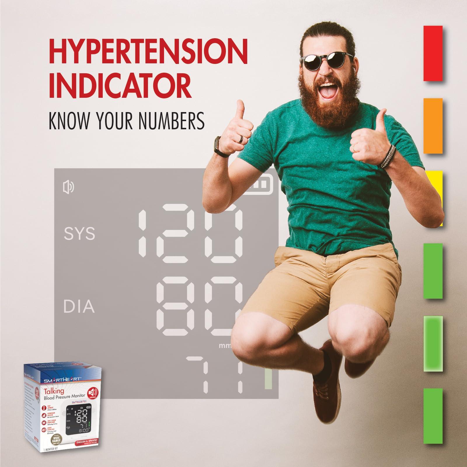 Heartsmart SmartHeart Blood Pressure Monitor | Wide-Range Upper Arm Cuff | Talking English Spanish Audible Instructions and Results | 199-Reading Memory