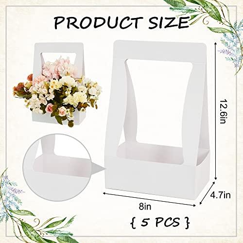 BEISHIDA BEISHIDA 5 PCS White Flower Bouquet Boxes Craft Paper Gift Bags with Handle for Bouquet Packaging Floral Wrap Florist Supplies Basket Graduation Wedding Valentine Gift Crafts(8 x 4.7 x 12.6 in)