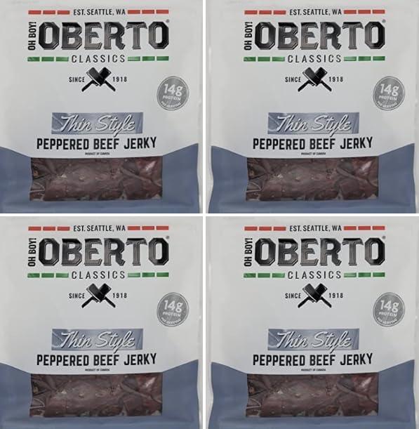 Oberto Oh Boy! Oberto Classics Thin Style Peppered Beef Jerky | 2.2 Ounce Per Bag (4)