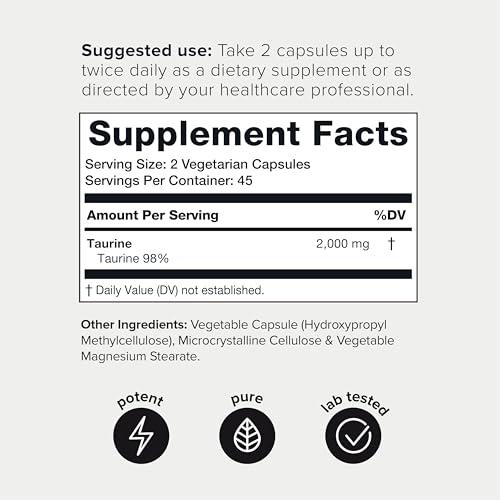 Toniiq Toniiq 2000mg Taurine Supplement - High Purity Taurine Powder Capsules, 98%+ Pure, Third-Party Lab Tested - Potent, Non-GMO, Gluten-Free, Effective Formula 45 Optimal Servings Per Bottle