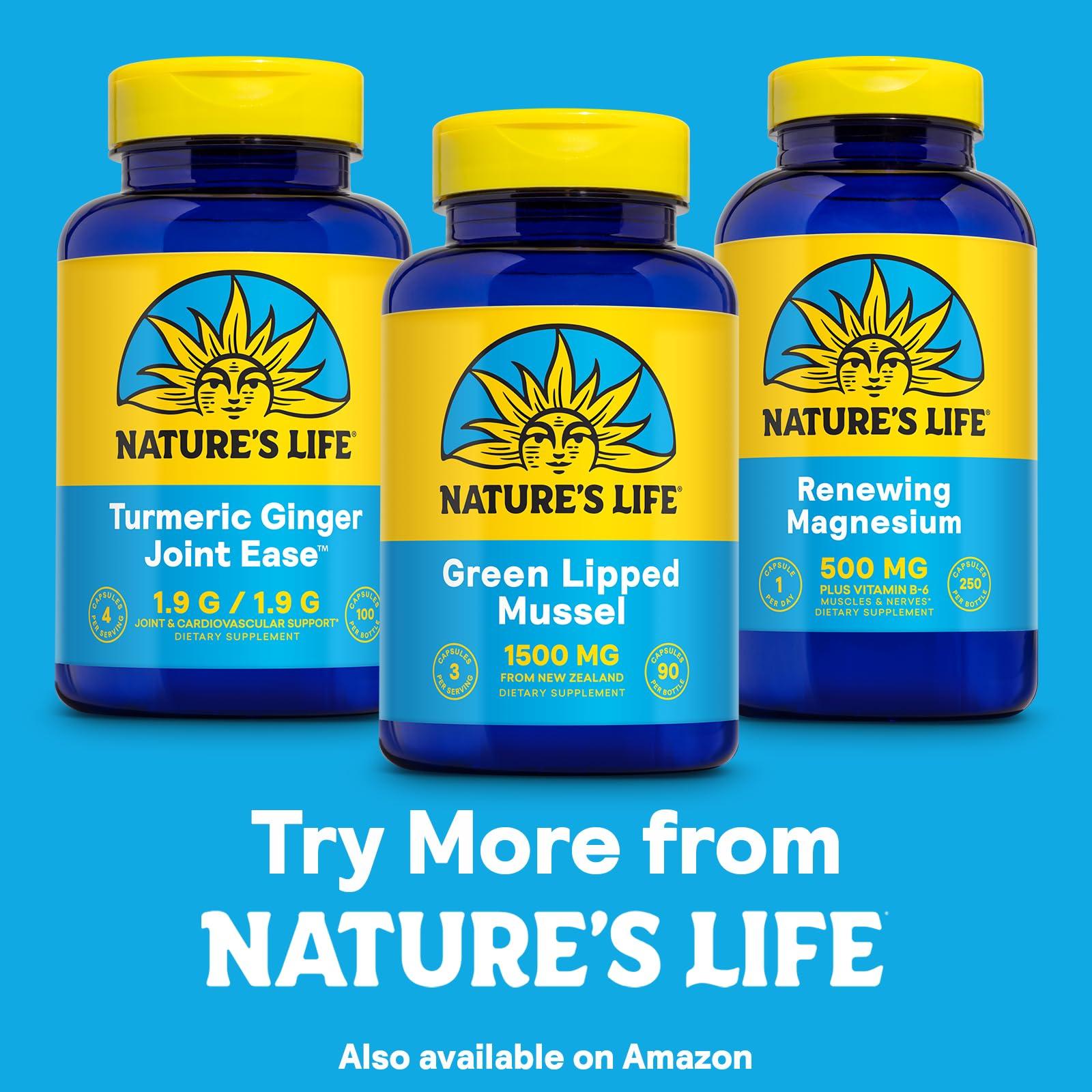 Nature's Life NATURE\'S LIFE Green Lipped Mussel 1500 mg - New Zealand Green Lipped Mussel Supplement with Naturally Occurring Omega 3 Fatty Acids - 60-Day Guarantee, Lab Verified - 30 Servings, 90 Capsules