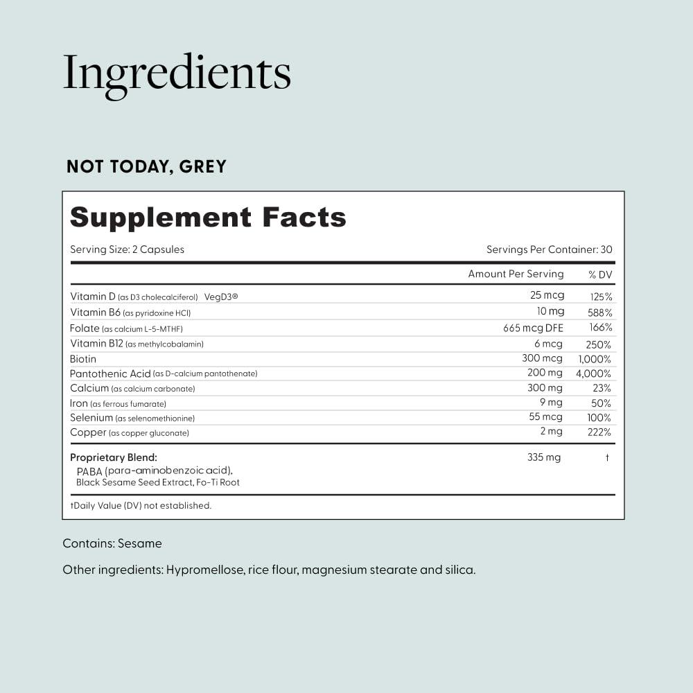 Arey Not Today, Grey Daily Hair Supplement | Slows Grey Hair Growth & Repigment | Promotes Healthier, Thicker Hair | Biotin, B +D Vitamins & Proprietary Complex | Vegan & Gluten Free (1 Month Supply)