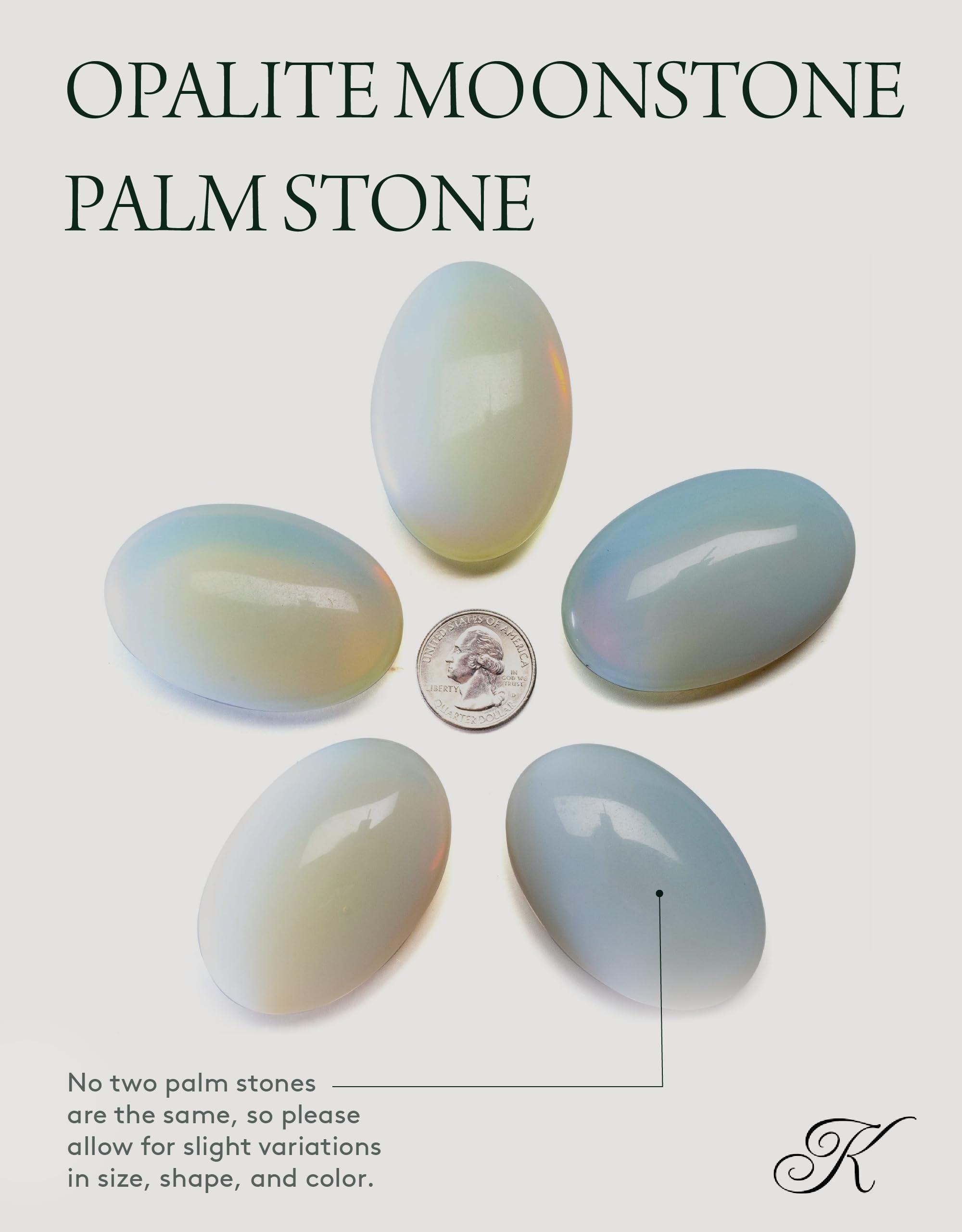 KALIFANO KALIFANO Opalite Palm Stone with Healing & Calming Effects - High Energy Moonstone with Information Card - Reiki Worry Crystal Used for Soothing Energy (Family Owned and Operated)