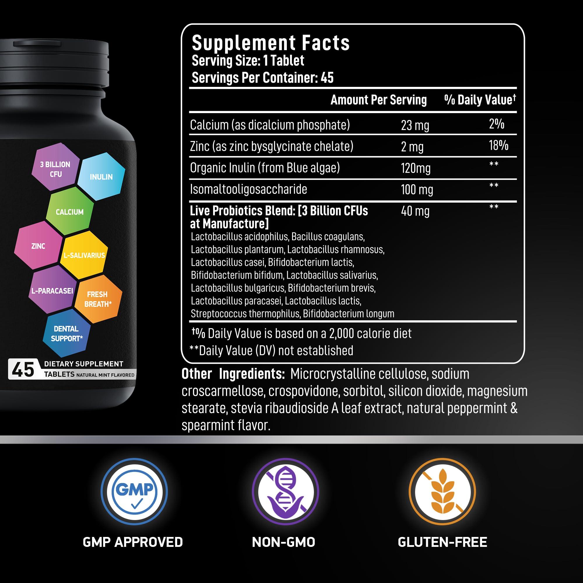 BIOACTIVE LABS Dental Probiotics for Bad Breath & Oral Health - Best Lactobacillus Salivarius Probiotic Tablets Fight Chronic Bad Breath and Restore Good Bacteria - Oral Probiotics for Teeth and Gums - 90 Tablets