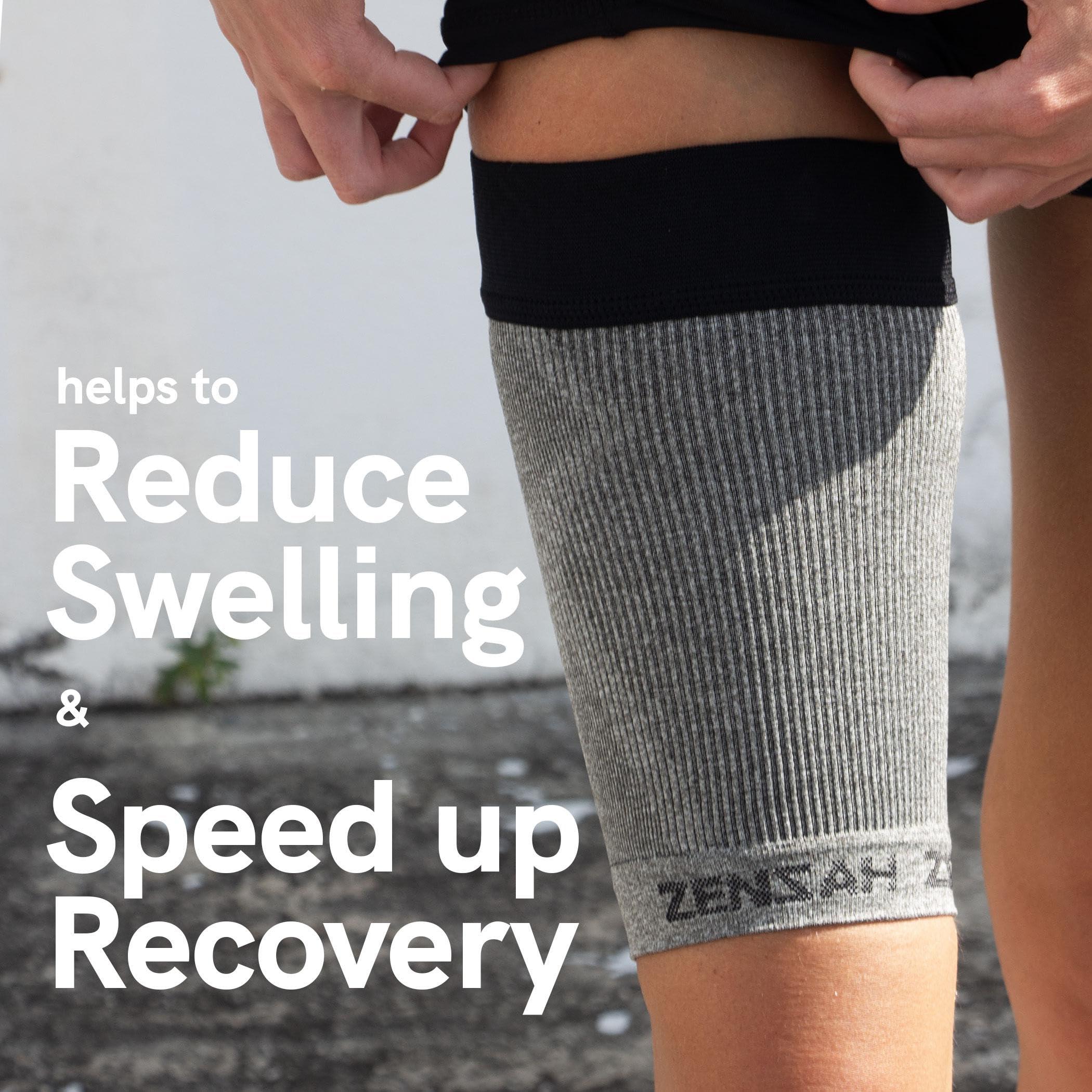Zensah Zensah Thigh Compression Sleeve - Support for Pulled Hamstring, Quad Strain, Groin Compression Wrap for Men and Women (Large, 2 Sleeves - Heather Grey)