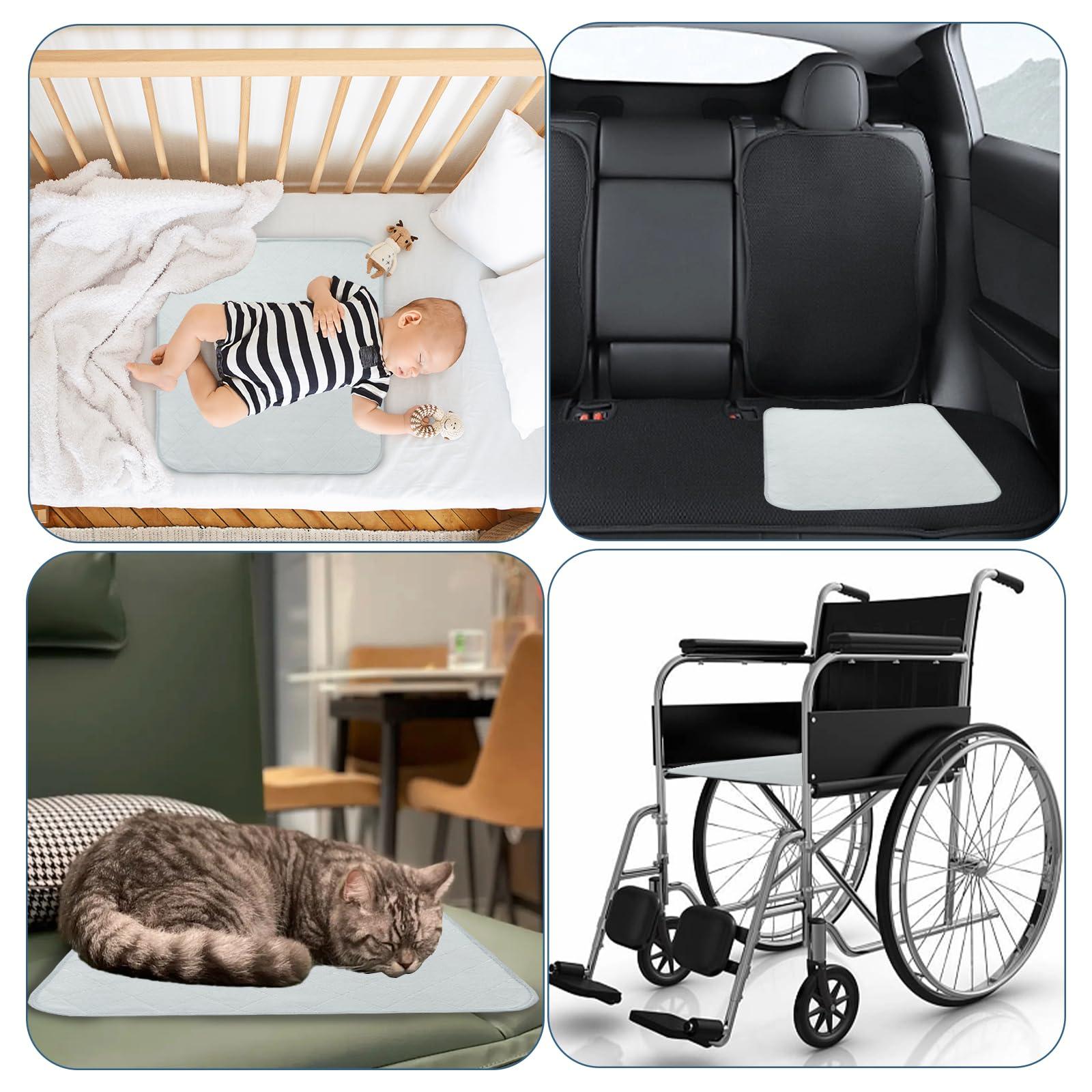 Magik & Kover Waterproof Chair Pads for Incontinence, 4 Pack Reusable Seat Protector Pads 22\" x 21\", Non-Slip Absorbent Wheelchair Pad Covers, Washable Chair Pads for Adults, Kids & Pets - Grey