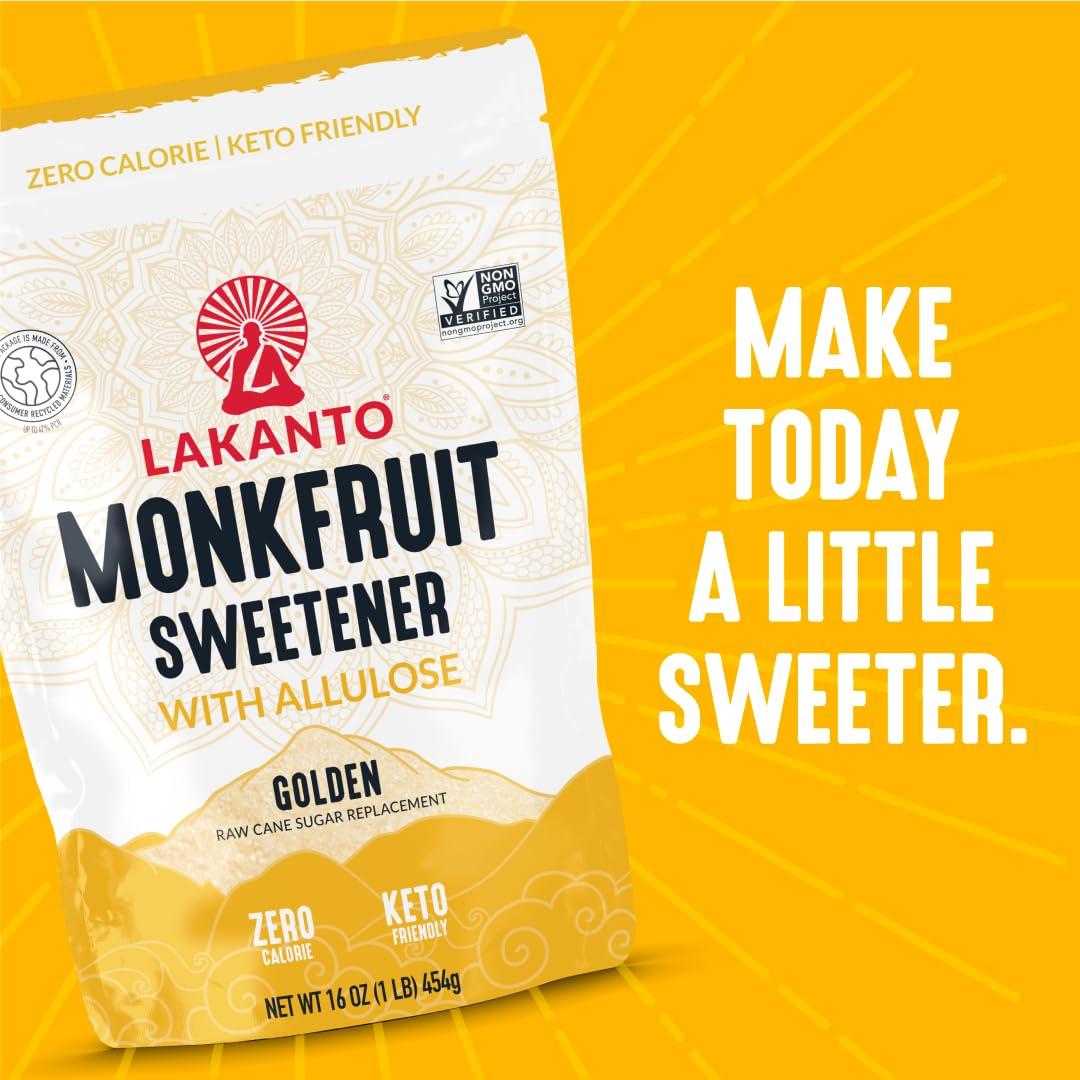 Lakanto Lakanto Golden Monk Fruit Sweetener With Allulose, Raw Cane Sugar Substitute From Monk Fruit Extract, Brown Sugar Replacement for Baking, Coffee & Tea, Gluten Free, Low Carb, Non GMO, Keto, 3 LB Bag