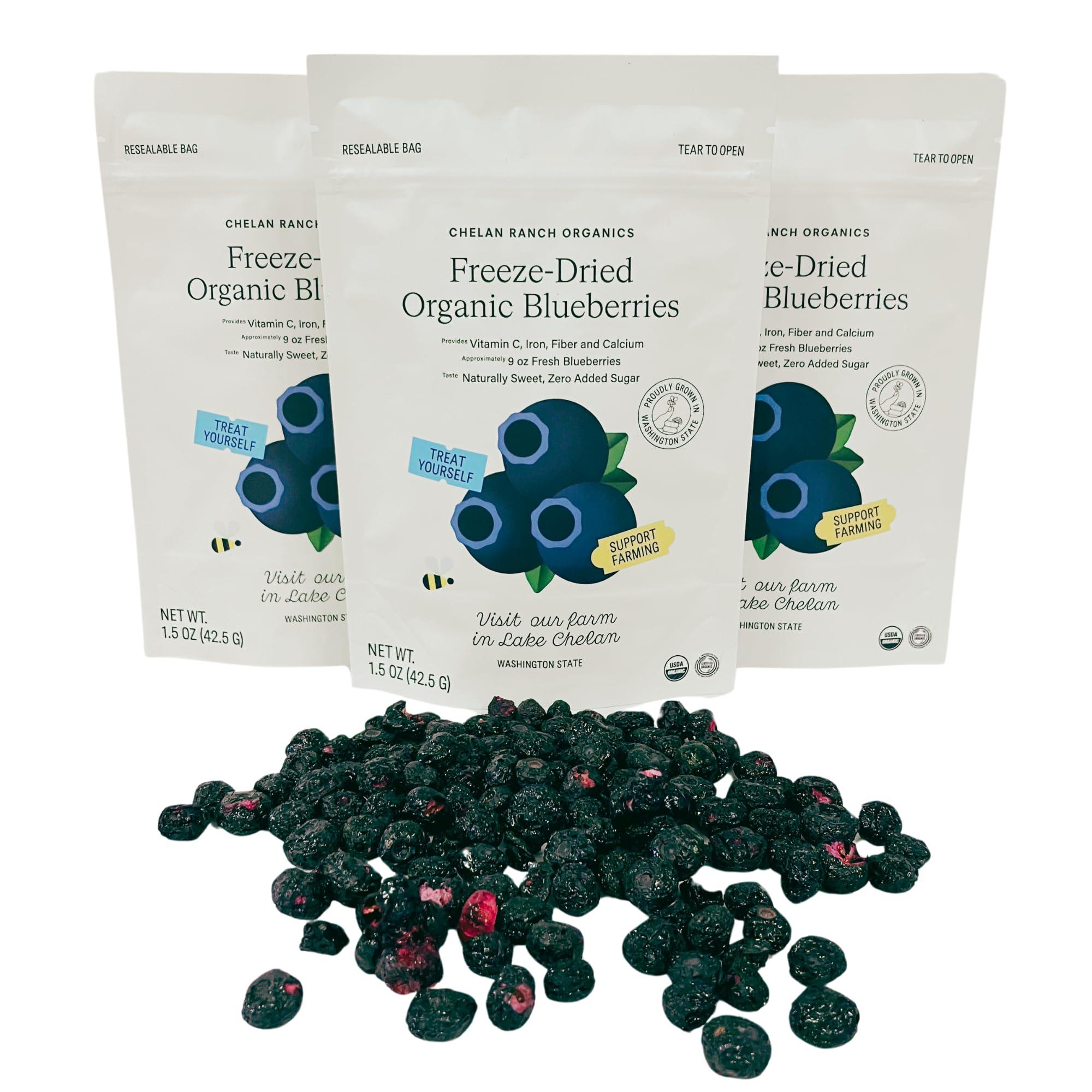 Chelan Beauty Chelan Ranch Organics Premium Freeze-Dried Organic Blueberries, Non-GMO & Vegan, 1.5 Ounce Bag (3-Pack)