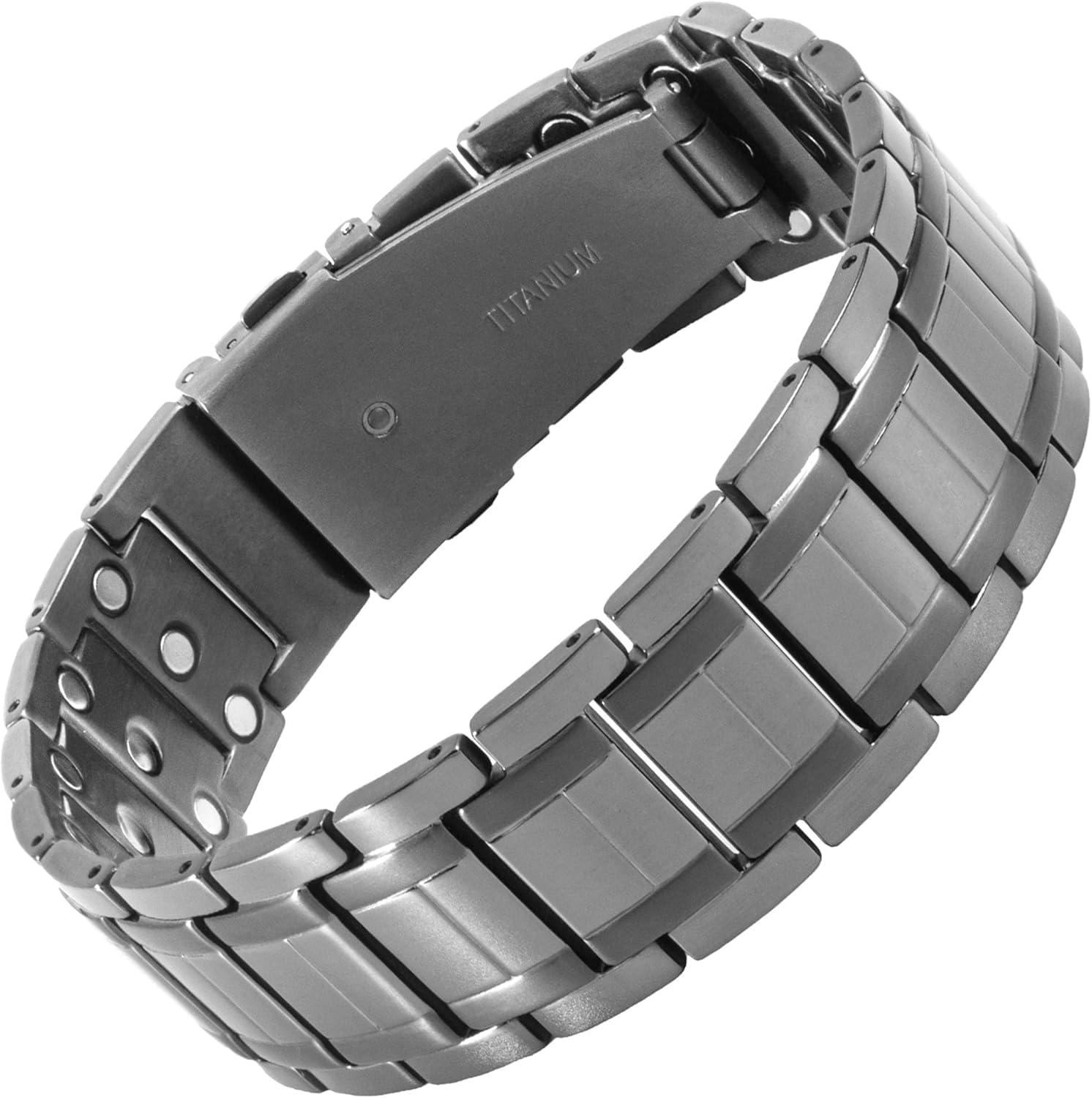 MagnetRX MagnetRX 3X Strength Magnetic Bracelets for Men Effective Magnetic Mens Titanium Bracelet Premium Fold-Over Clasp & Adjustable Length with Sizing Tool & Gift Box (Gunmetal)