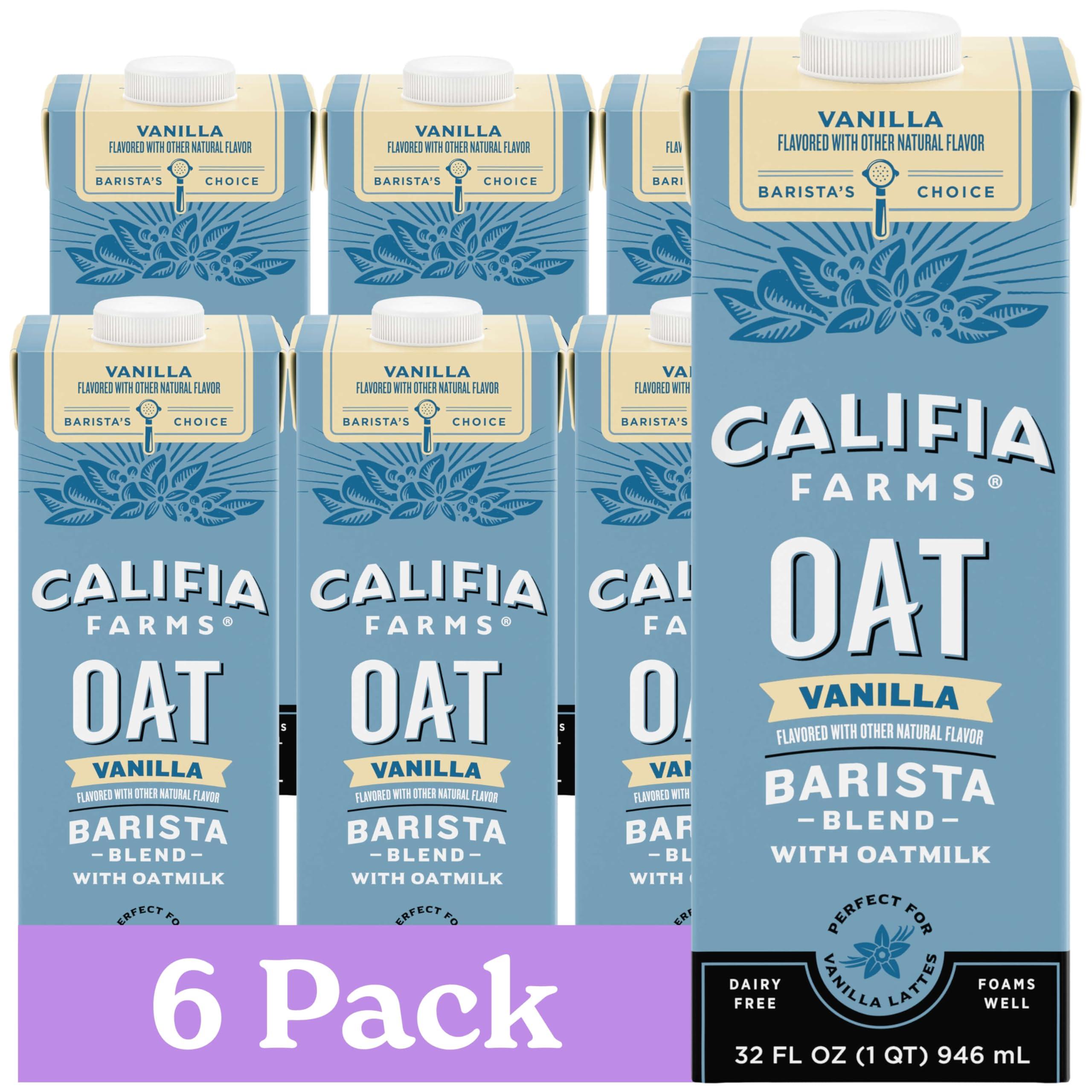 Califia Farms Califia Farms – Vanilla Oat Barista Blend Oat Milk, 32 Oz (Pack of 6), Shelf Stable, Dairy Free, Plant Based, Vegan, Gluten Free, Non GMO, Milk Frother, Creamer, Blue