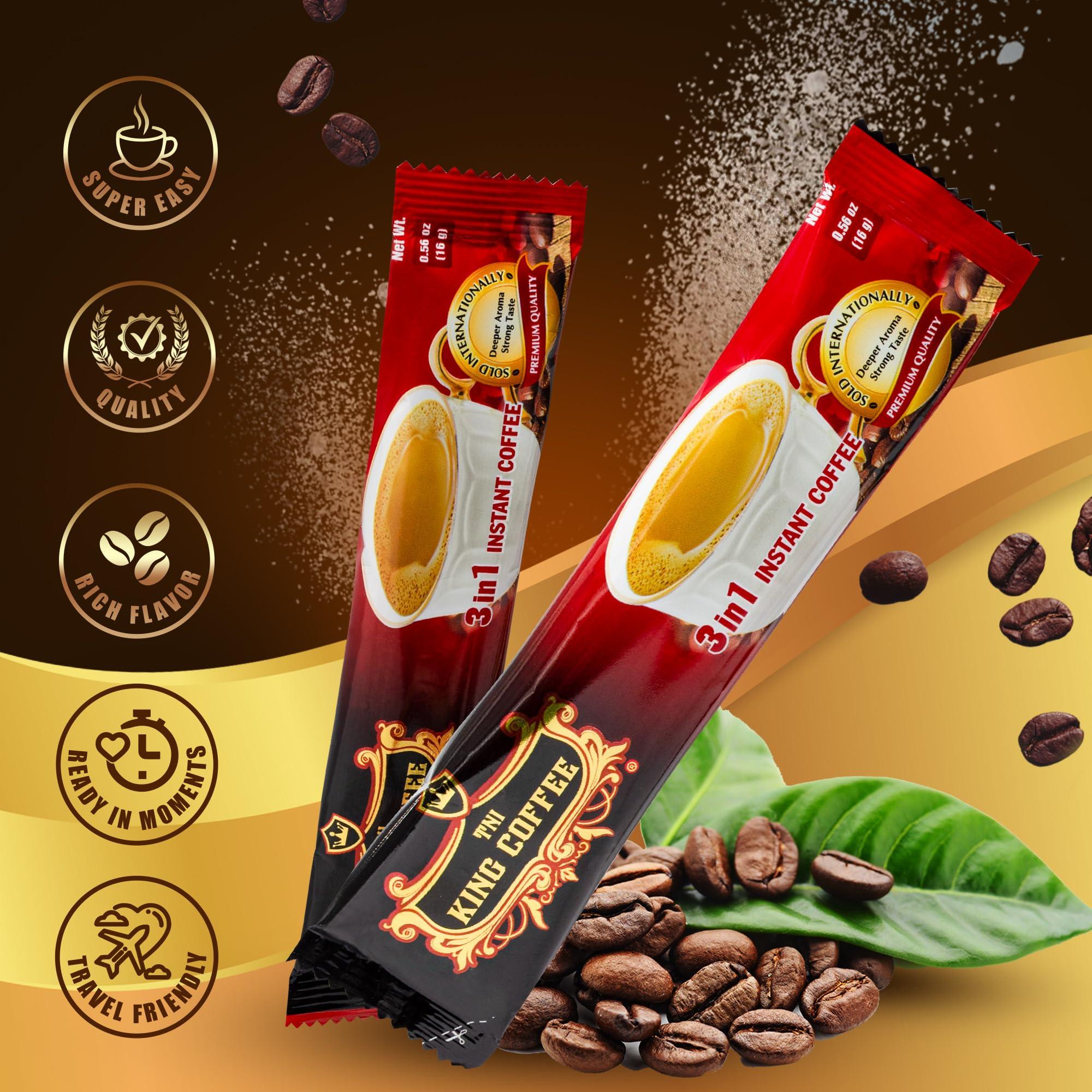 TNI King Coffee TNI King Coffee 3 in 1 Instant Vietnamese Coffee, 100 Single Serve Packets - Individual Pocket Size Sachet Sticks - Blended with Coffee, Cream Powder and Sugar - Bulk Size Pack