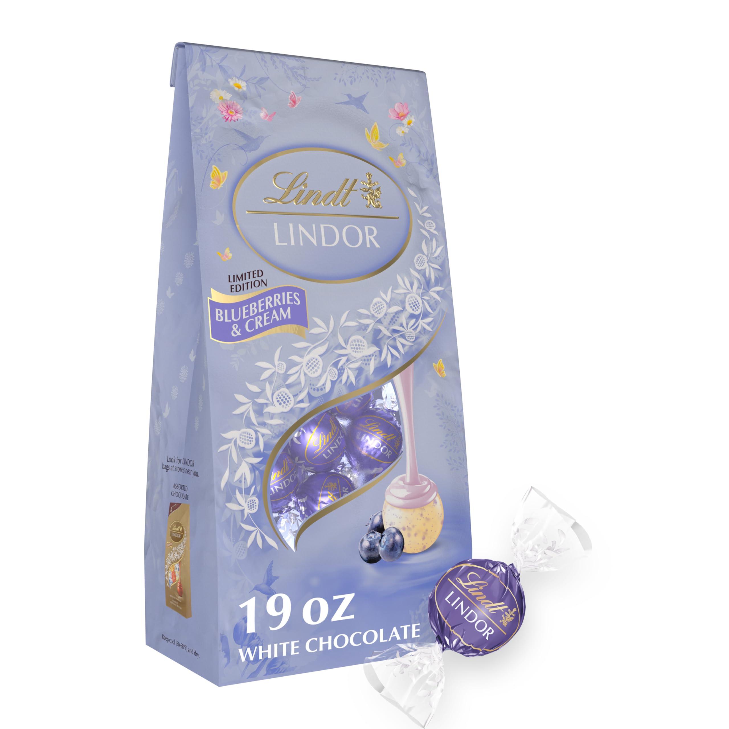 Lindt Lindt LINDOR Easter Blueberries & Cream White Chocolate Truffles, White Chocolate Candy With Blueberries and Cream Truffle Filling, 19.0 oz. Bag