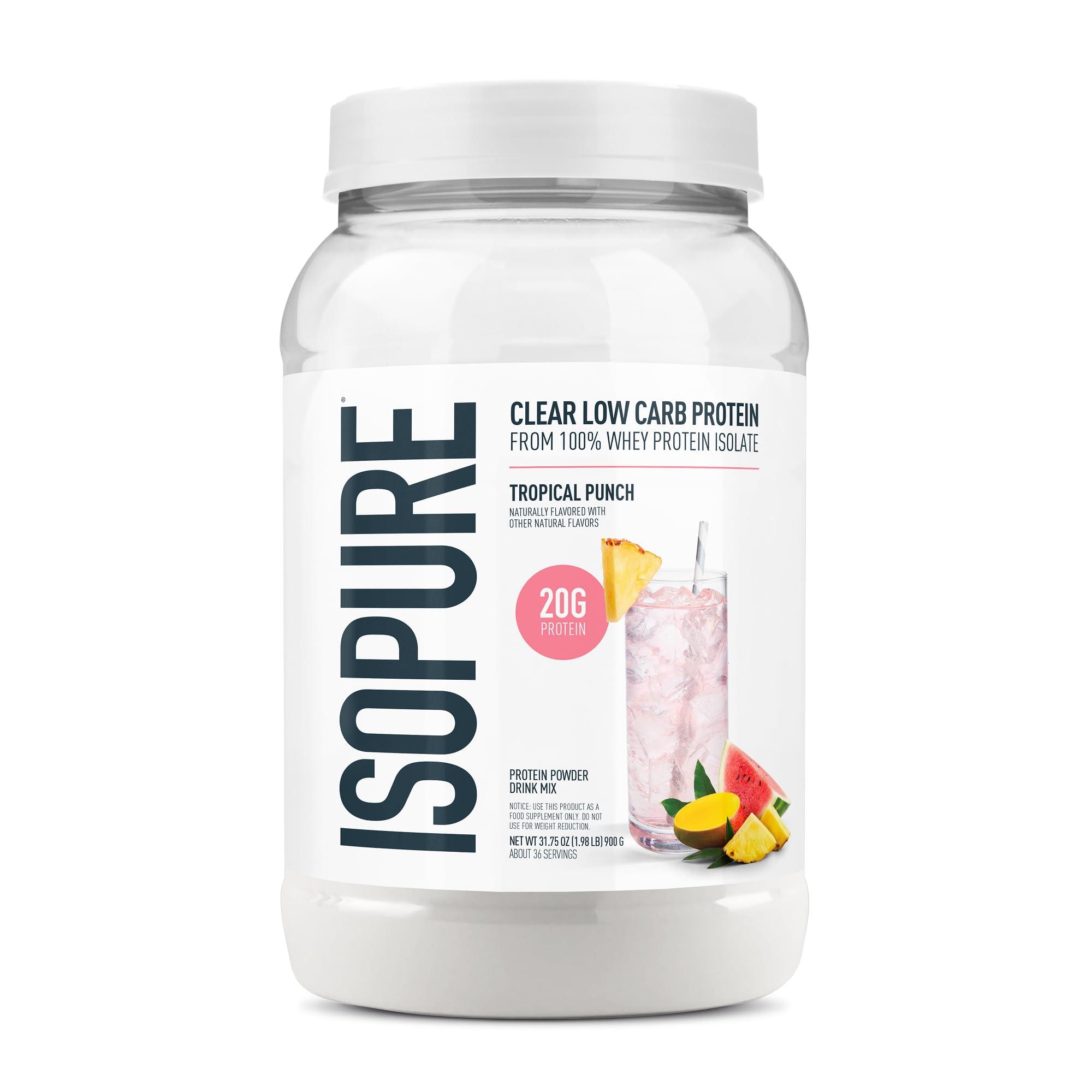 Isopure Isopure Clear Whey Isolate Protein Powder Infusions, Lactose Free, Gluten Free, Naturally Flavored, Tropical Punch, 20g Protein Per Serving, 1.9 Lbs, 36 Servings