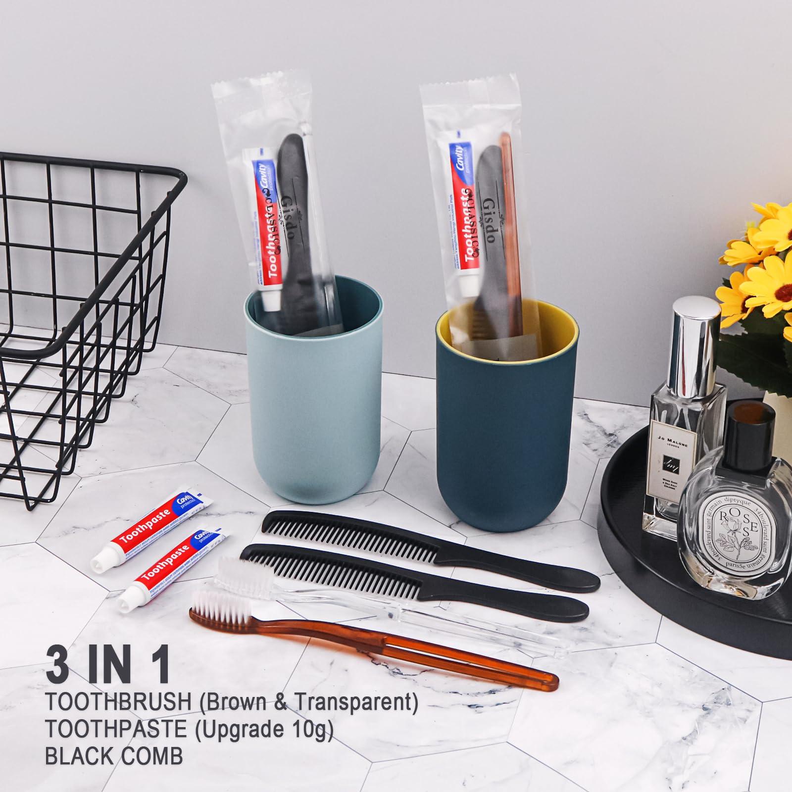 Gisdo Gisdo 50 Pcs Disposable Toothbrushes with Toothpaste and Comb Individually Wrapped,10g Travel Toothpaste,7inch Black Hair Comb,Bulk Toothbrush for Hotel,AirBnb,Shelter,Charity