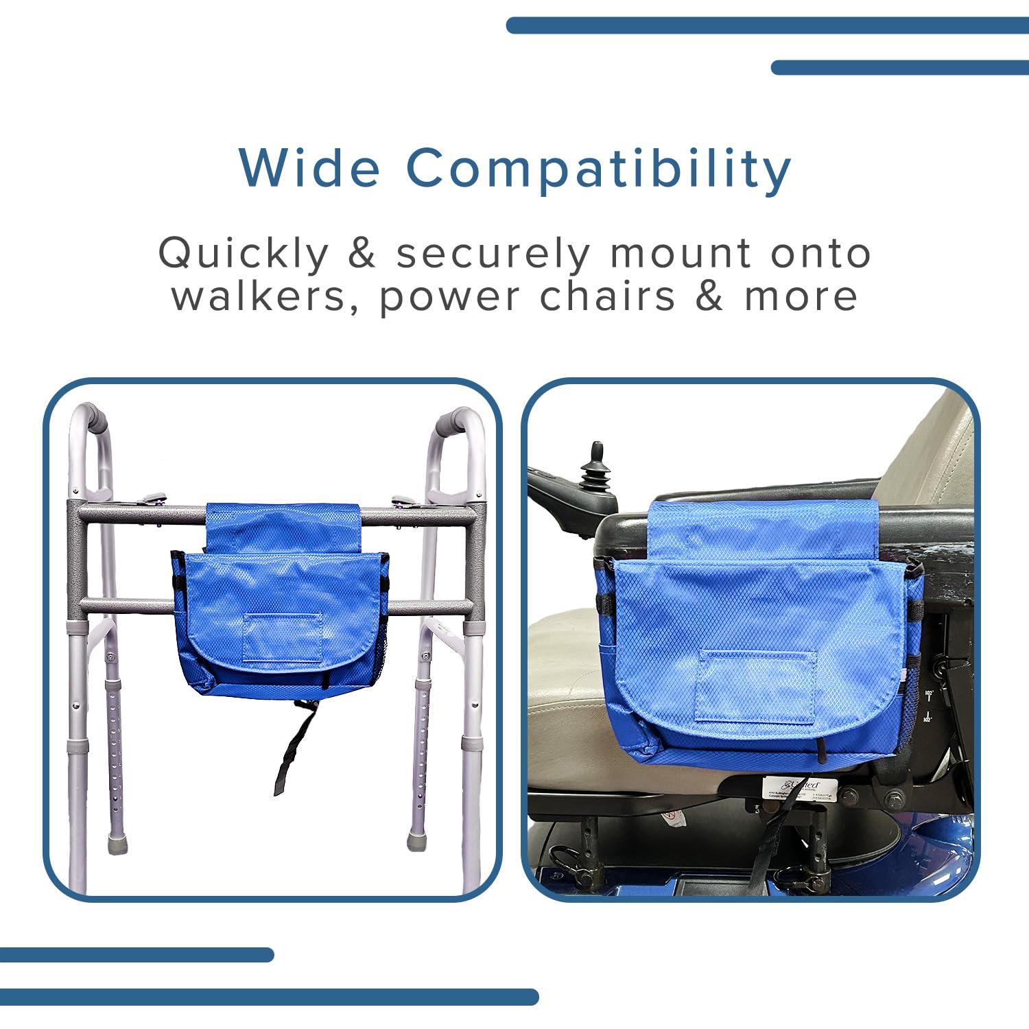 AlveyTech AlveyTech Saddle Bag for Mobility Scooter, Wheelchair, & Power Chair (Large, Blue) - Armrest Accessories Holder for Wheelchairs and Electric Scooters, Side Pouch Storage Organizer, Bags for Adults