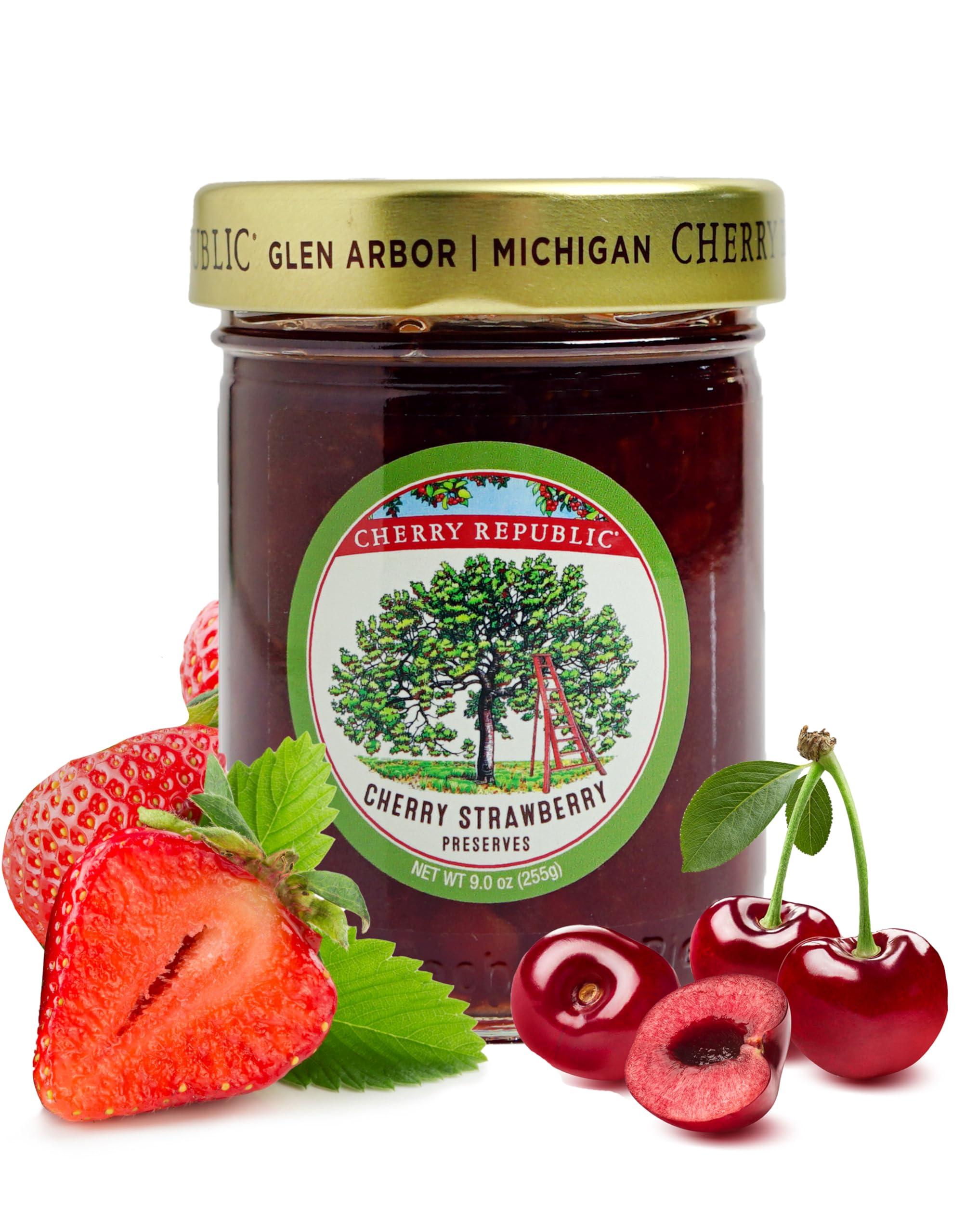 Cherry Republic Cherry Republic Cherry Strawberry Jam Low-Sugar Preserve with Fresh Michigan Cherries & Strawberries | Bursting with Rich, Natural Fruit Flavor | Perfect for Toast, Desserts & More