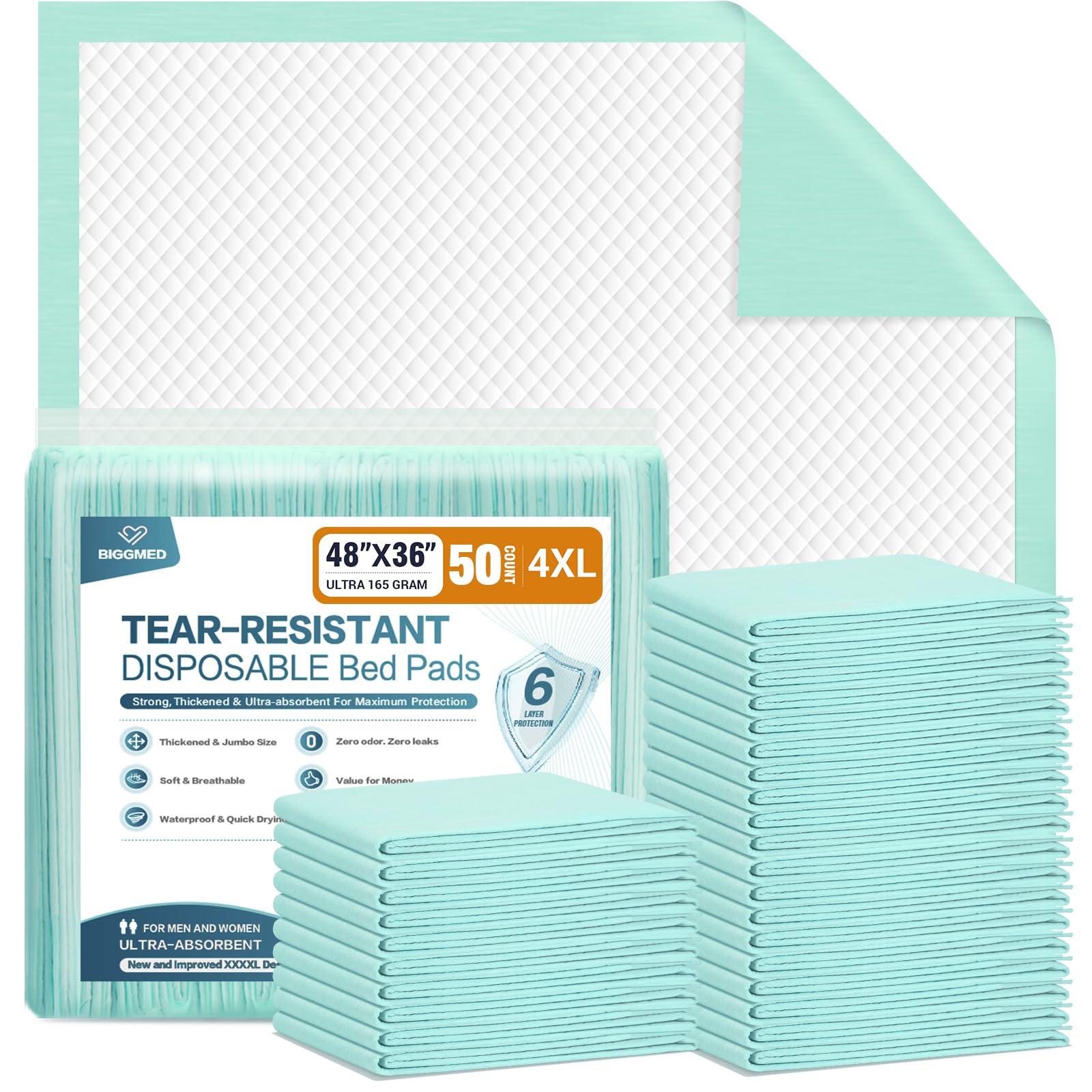 BIGGMED BIGGMED Tear-Resistant Chucks Pads Disposable 48\" x 36\" Underpads Extra Large Incontinence Bed Pads Heavy Duty Absorbency Chux Pads Pee Pads for Adult Elderly Puppy Pads for Training, 20 Pads