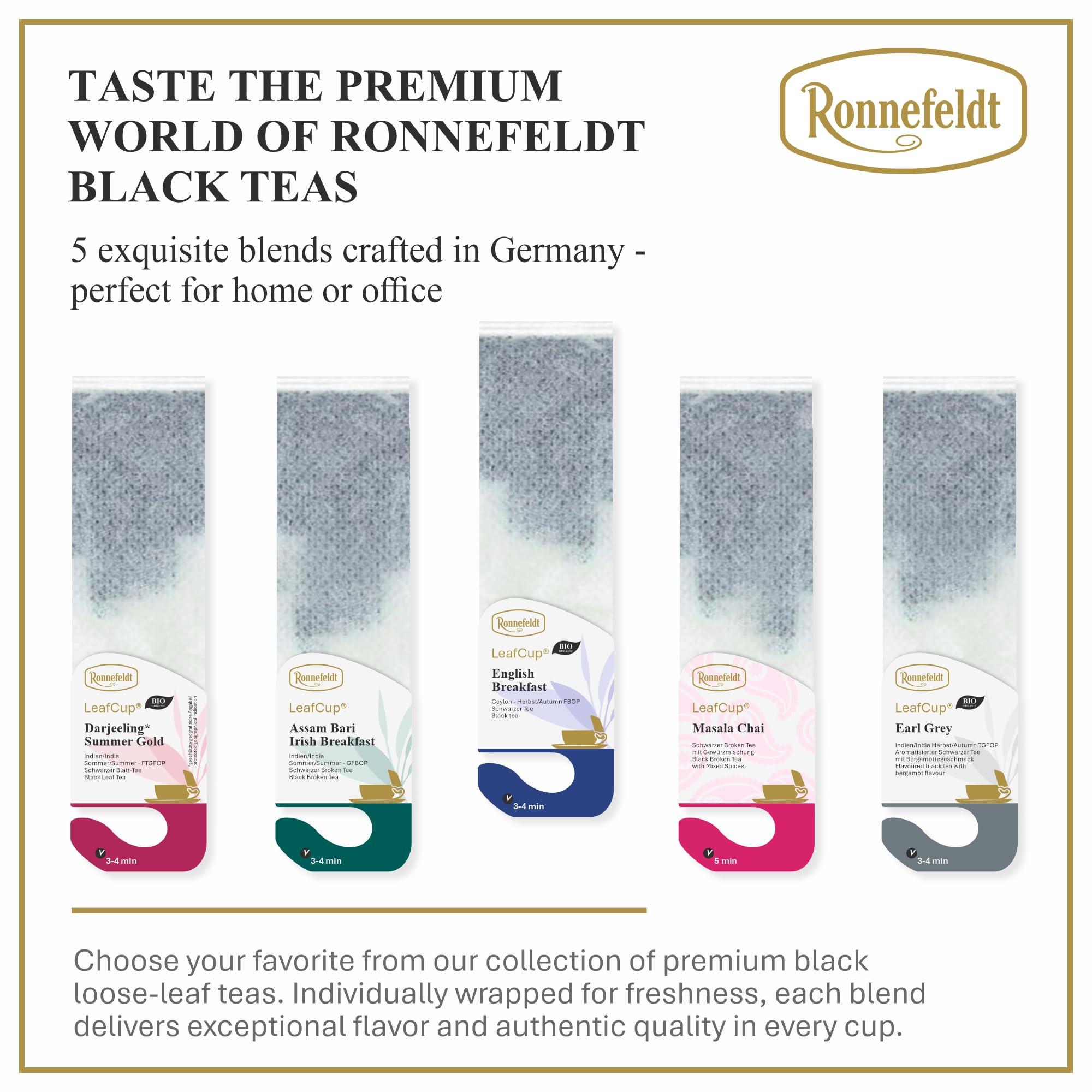 Ronnefeldt Ronnefeldt LeafCup English Breakfast - Black Tea Ceylon Summer Bags Tea Loose Leaf, 15 Individually Wrapped Tea Bags with Cardboard Tag to Hook on Cup - Strong, Smooth, Caffeinated - Hot or Iced