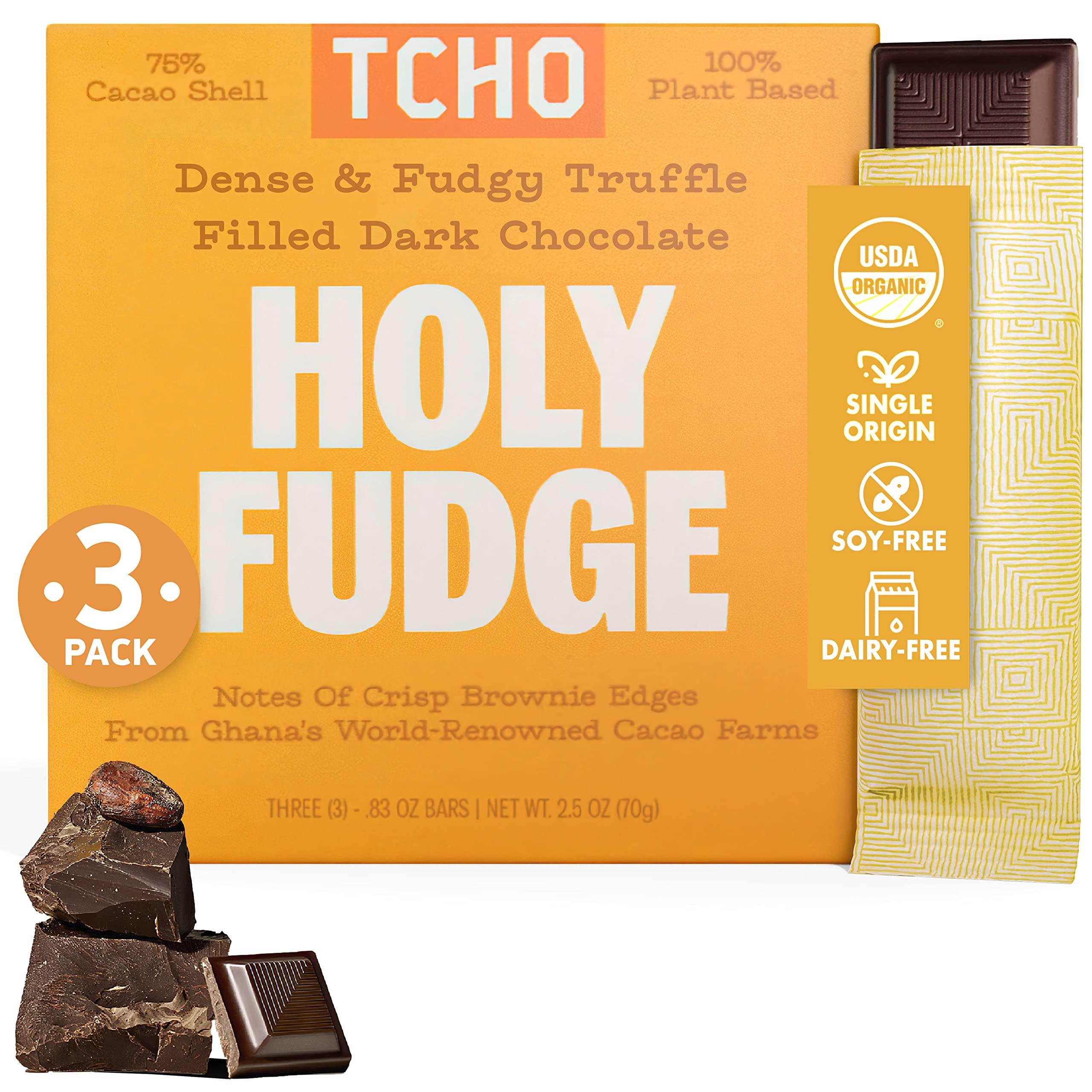 TCHO TCHO Holy Fudge Dark Chocolate Bars (3 pack) | Single Origin, Plant Based, Organic & Fair Trade, | Non GMO, Non-Dairy, Vegan, Soy Free (2.5oz each)