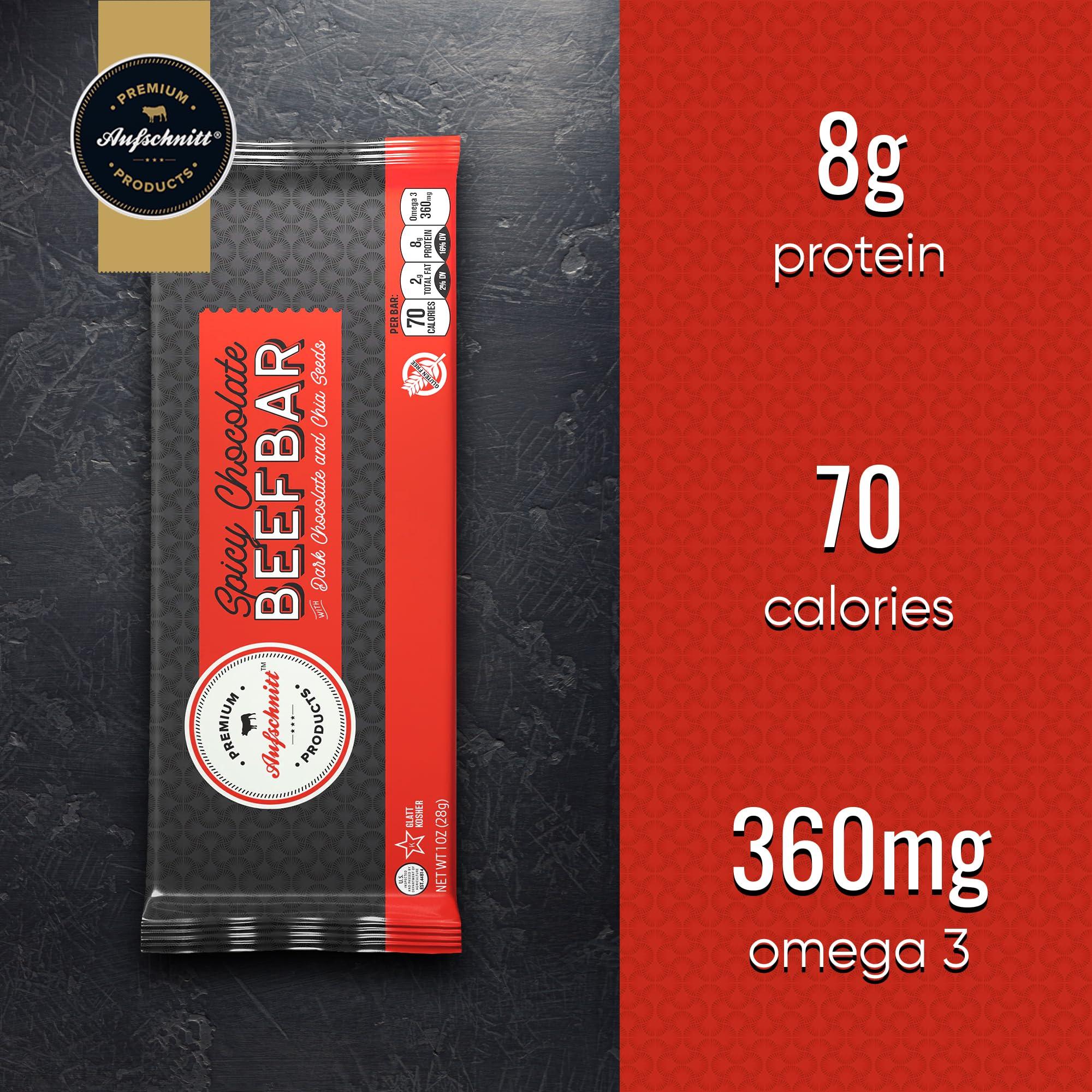 Premium Aufschnitt Products Aufschnitt Beef Bars - High Protein Snack with Grass Fed Beef - Kosher, Halal, and Keto Friendly - Dark Chocolate and Chia Seeds, 6 Count