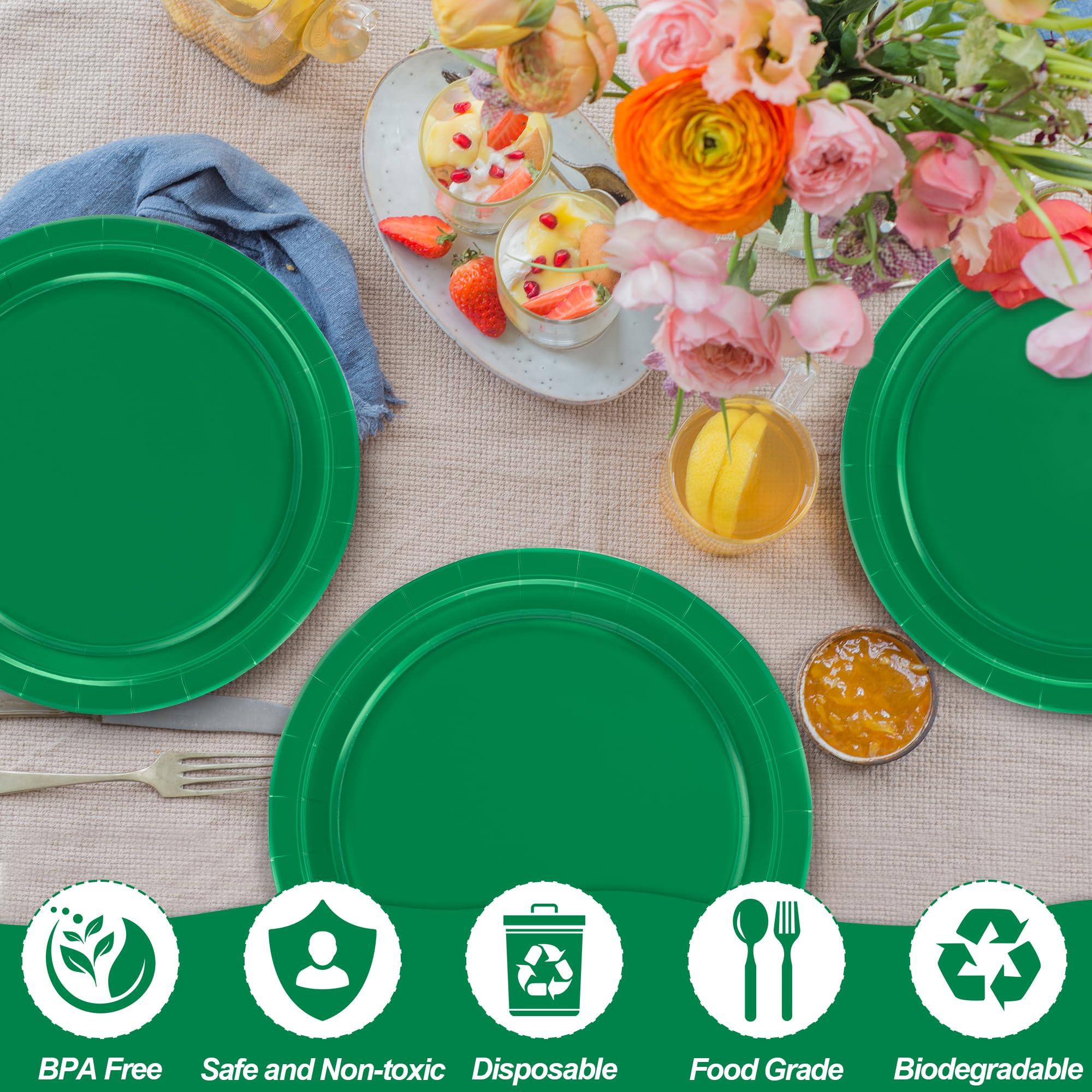 QZYL QZYL 50 PCS Disposable Paper Plates, 9 Inches Dinner Paper Plates Set, Green Heavy Duty Paper Plates, Round Paper Plates for Daily Use Picnic Anniversary Birthday St Patricks Day Party Supplies