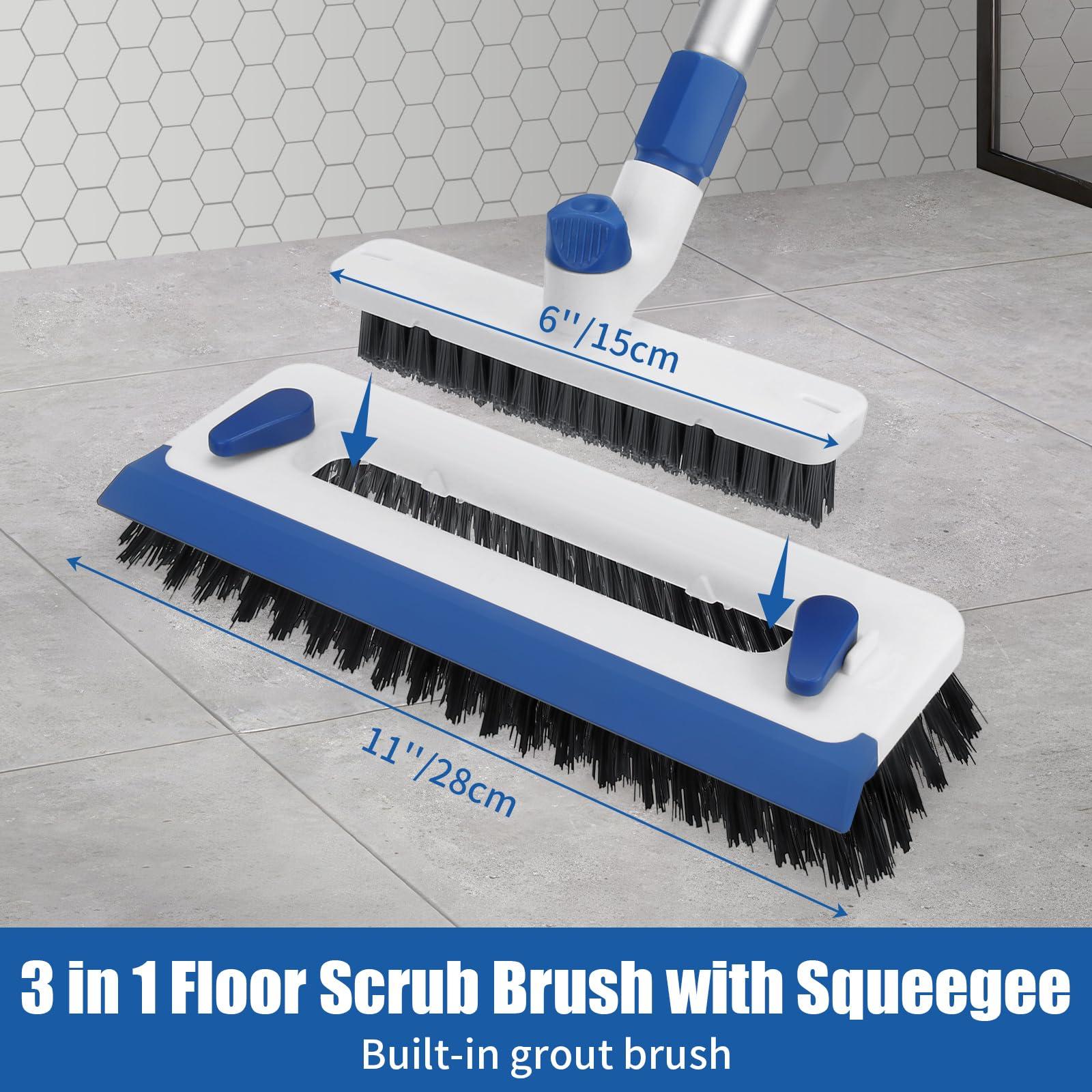 Qaestfy Qaestfy Floor Grout Scrub Brush with Squeegee 3 in 1, 55\'\' Extendable Long Handle Floor Scrubber Cleaner Brush for Scrubbing Deck, Tile, Garage Floor, Patio, Concrete, Rug, Shower Bathroom
