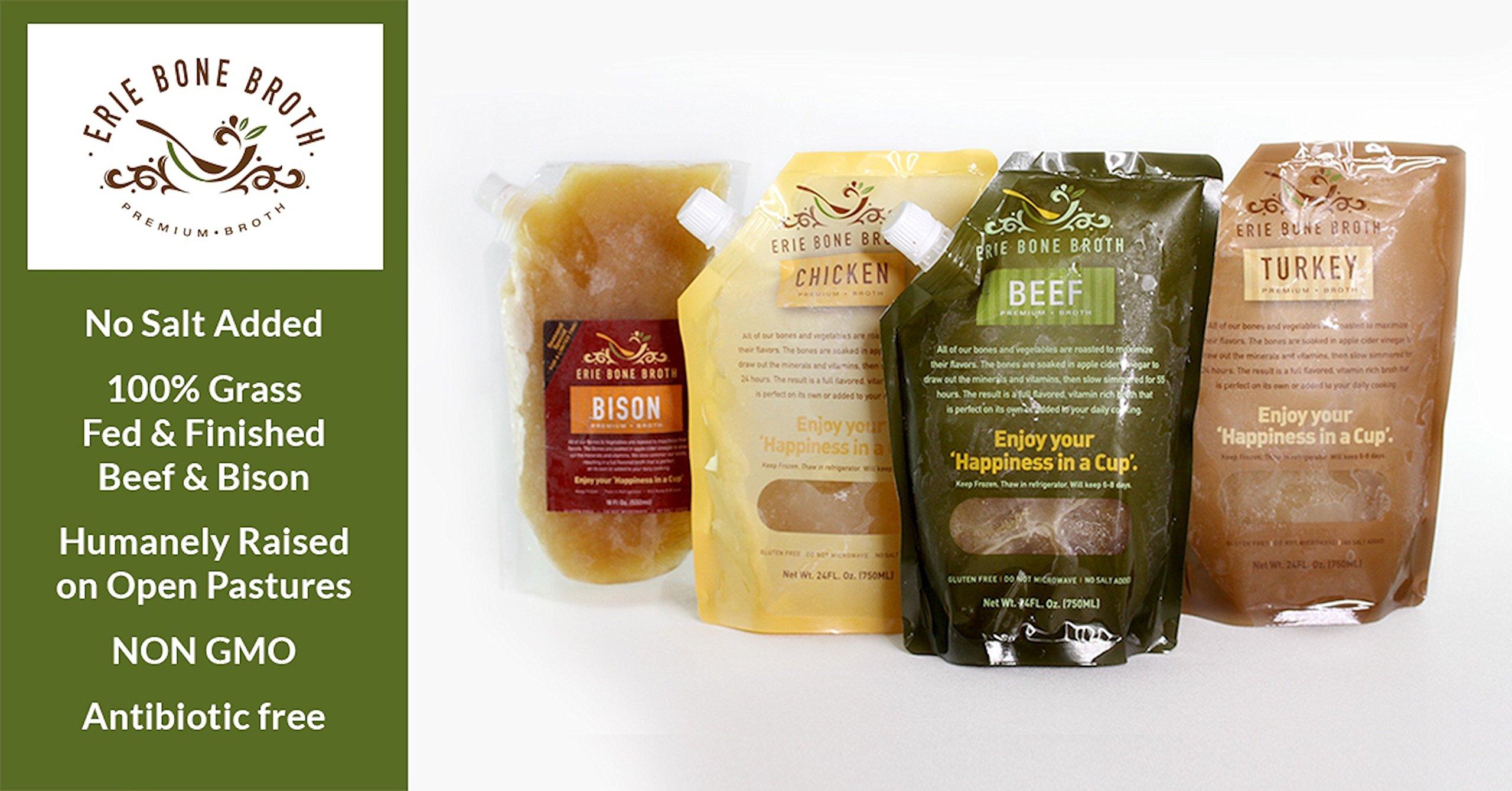 Erie Bone Broth, LLC Chicken Bone Broth, NO SALT ADDED, Paleo Certified 24oz. Spout Pouch (6 Pack)