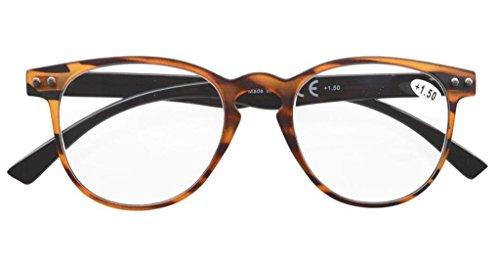 Eyekepper Eyekepper 4-Pack Round Full Coverage Ultrathin Flex Frame Reading Glasses Readers Amber Frame Black Arms+2.75