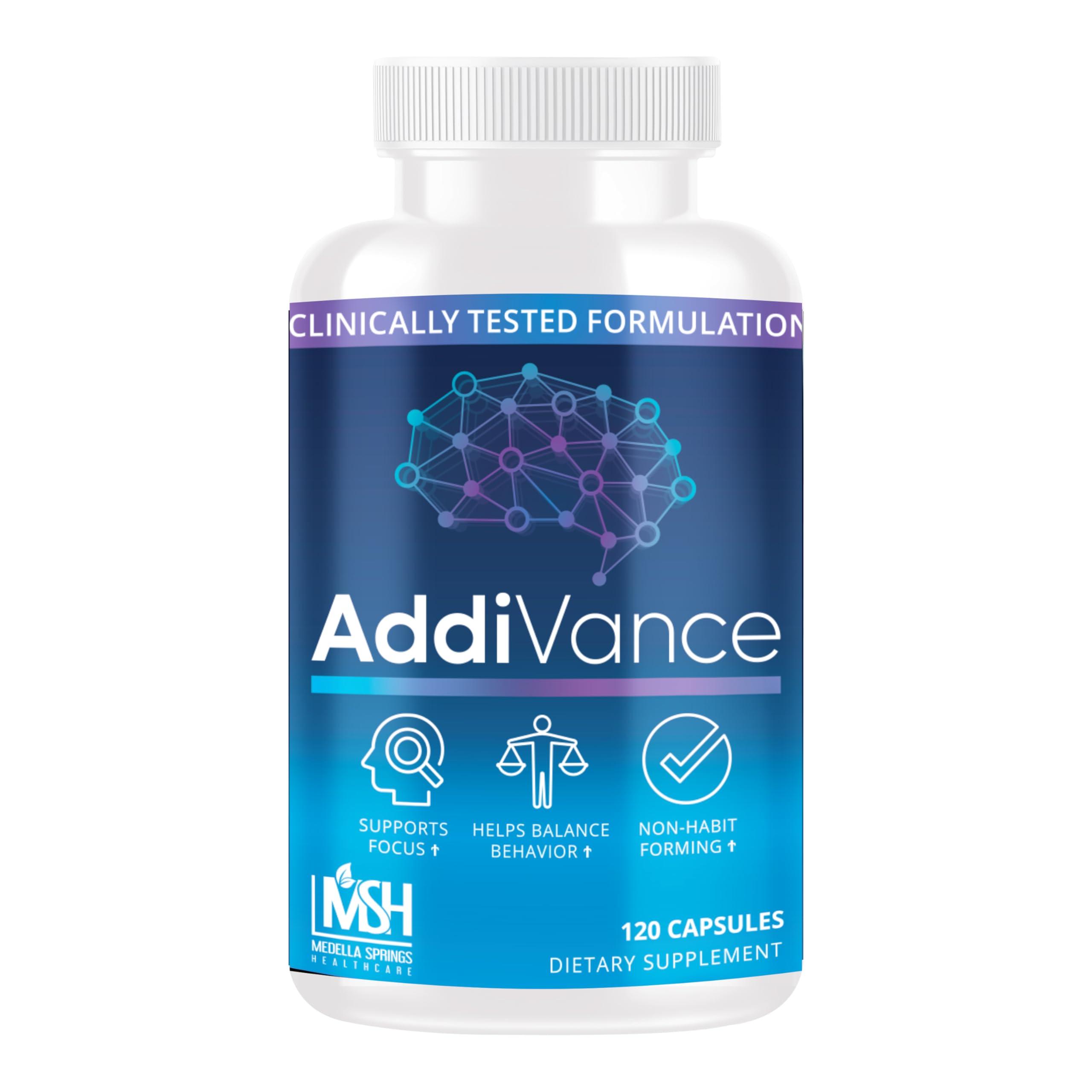Medella Naturals AddiVance 120 Caps - Natural Brain Support Supplement for Enhanced Focus, Memory, & Balanced Behavior - Clinically Proven Non-Habit Forming Brain Supplement - Formulated by Medical Professionals