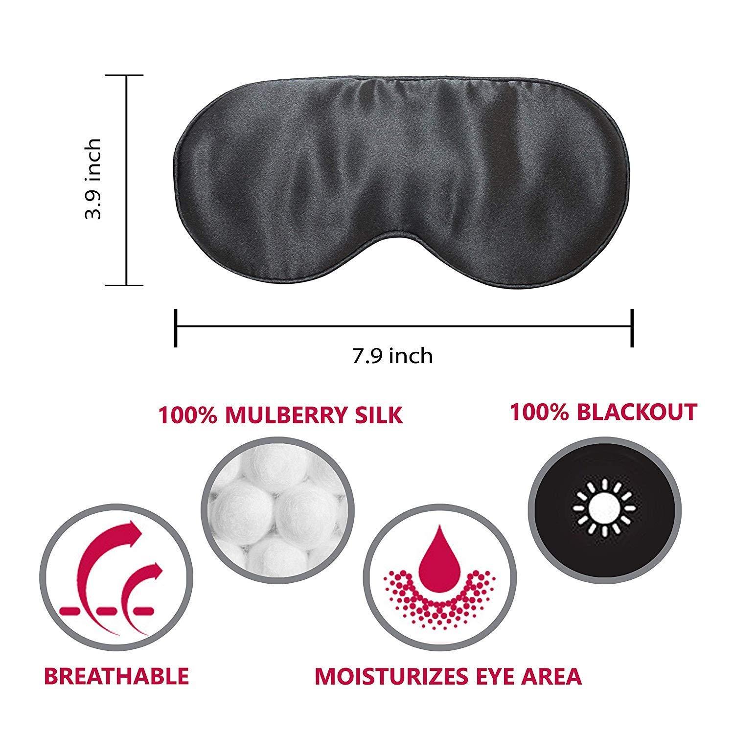 S SLEEPLUSH SWEET DREAMS Sleeplush Silk Sleep Mask – Sleep Mask with Silk Covered Straps – Sleep Masks for Women and Men - Eye Mask for Sleeping Comes with Ear Plugs and Pocket Bag - Weighted Sleep Mask - Black Pack of 2