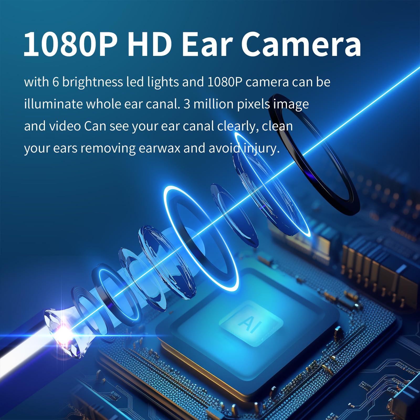 Docbraces Docbraces Ear Wax Removal,Ear Cleaner Tool with Ear Camera and Light,Earwax Removal kit with 4 Ear Pick,1080P Ear Camera Smart Visual Cleaning Kit for iOS&Android (Black)