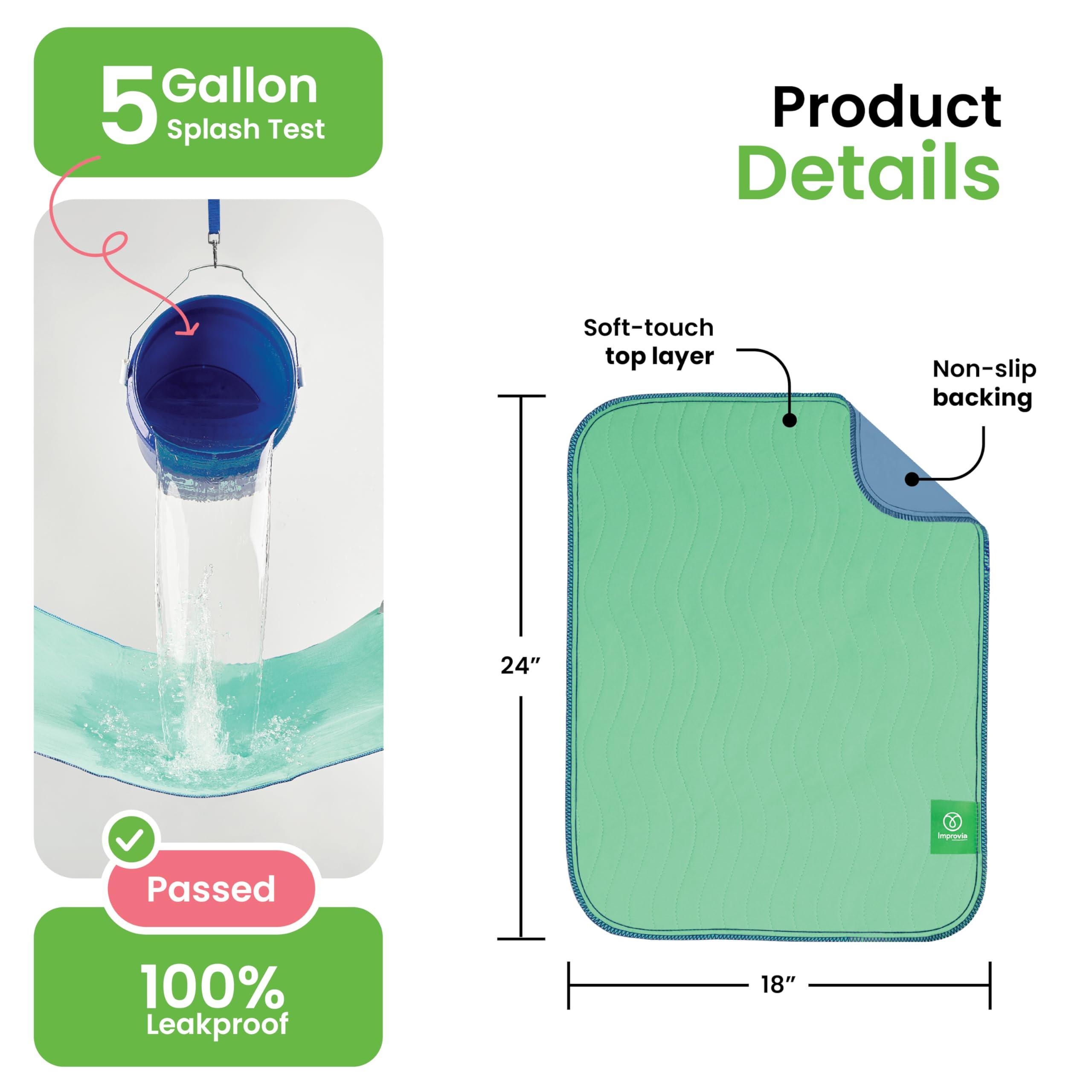 IMPROVIA IMPROVIA Washable Underpads, 18\" x 24\" (Pack of 3) - Heavy Absorbency Reusable Incontinence Pads for Kids, Adults, Elderly, and Pets - Waterproof Protective Pad for Bed, Couch, Sofa, Furniture, Floor