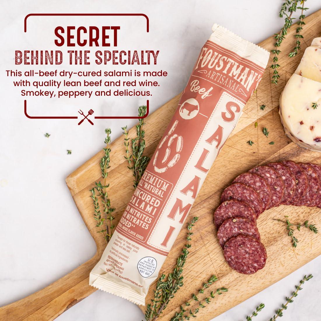 Foustman's Foustman\'s Salami Beef Artisanal, Nitrate-Free, Naturally Uncured, Gluten-Free, Dairy-Free, No Pork, 8 Oz Sticks